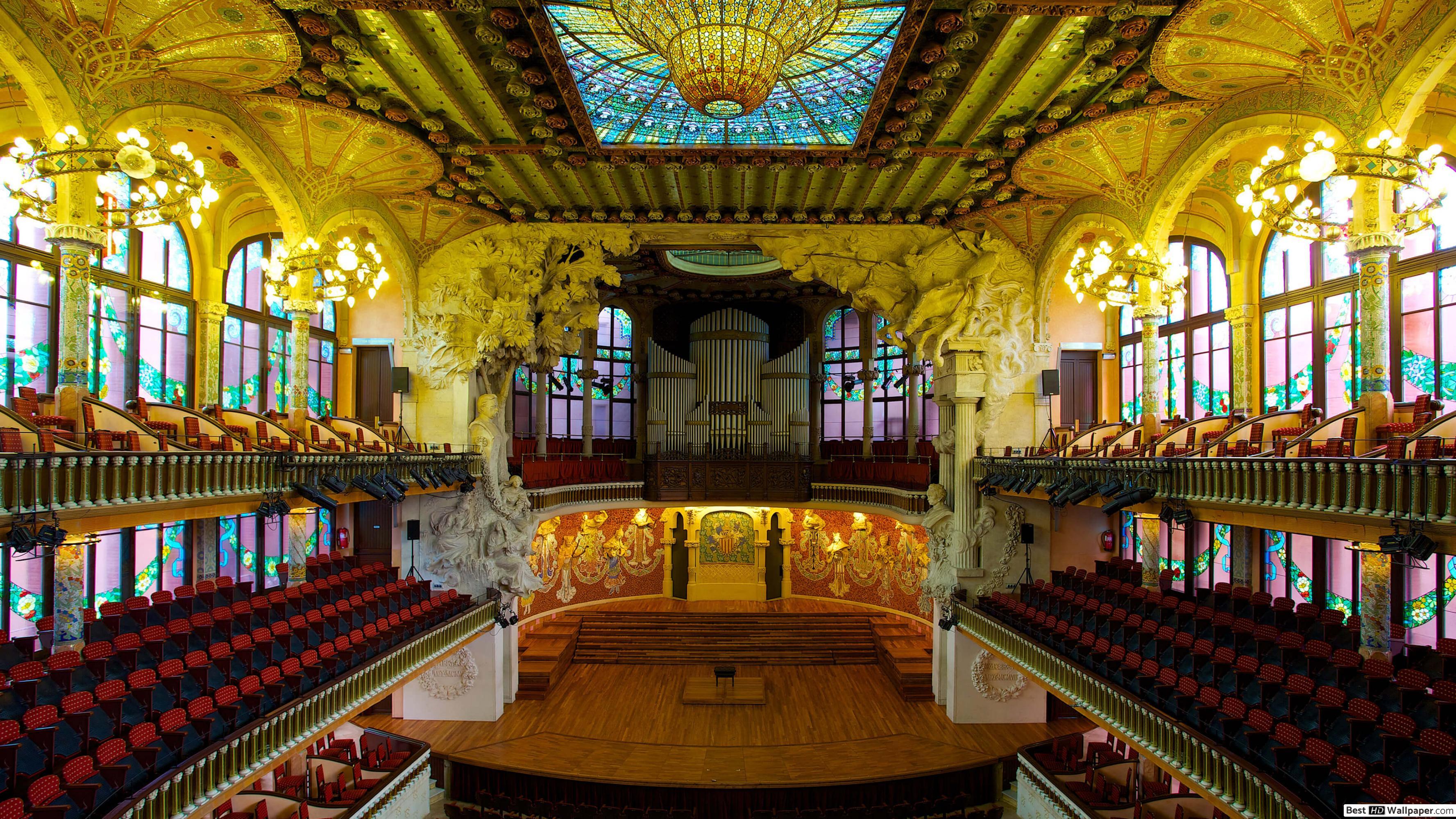 3554x1999 Inside Music Palace in Barcelona, Spain HD wallpaper download