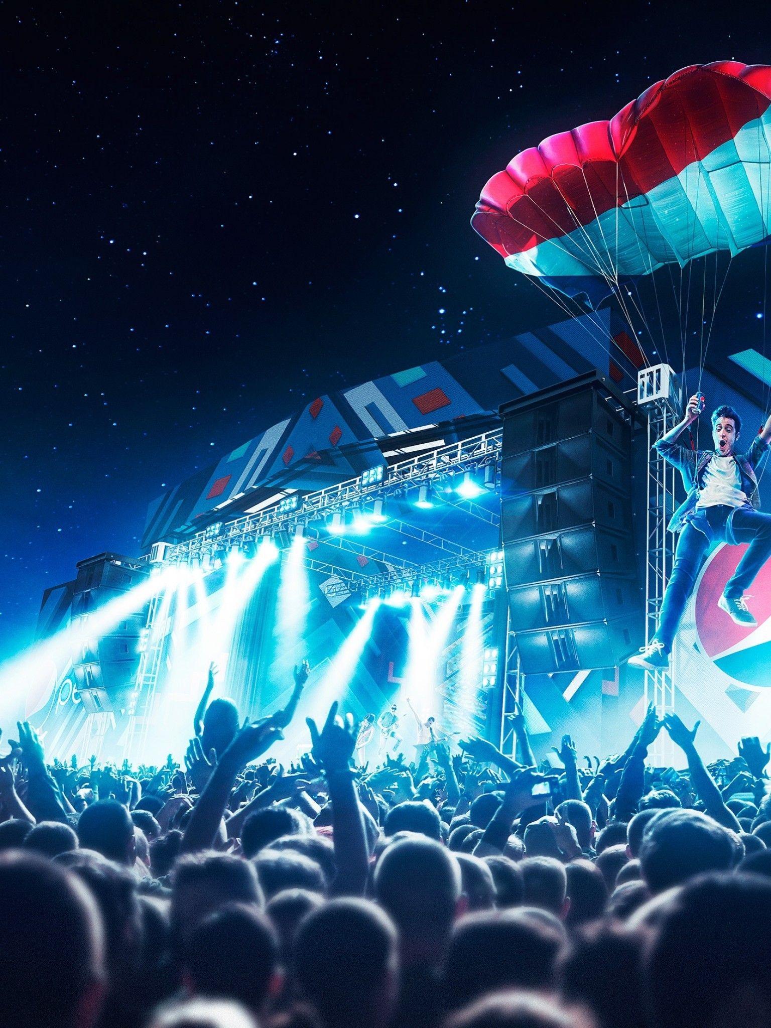1536x2048 Download 1536x2048 Pepsi Concert, Skydive, Stage, Night, Stars, Crowd Wallpaper for Apple iPad Mini, Apple IPad 4