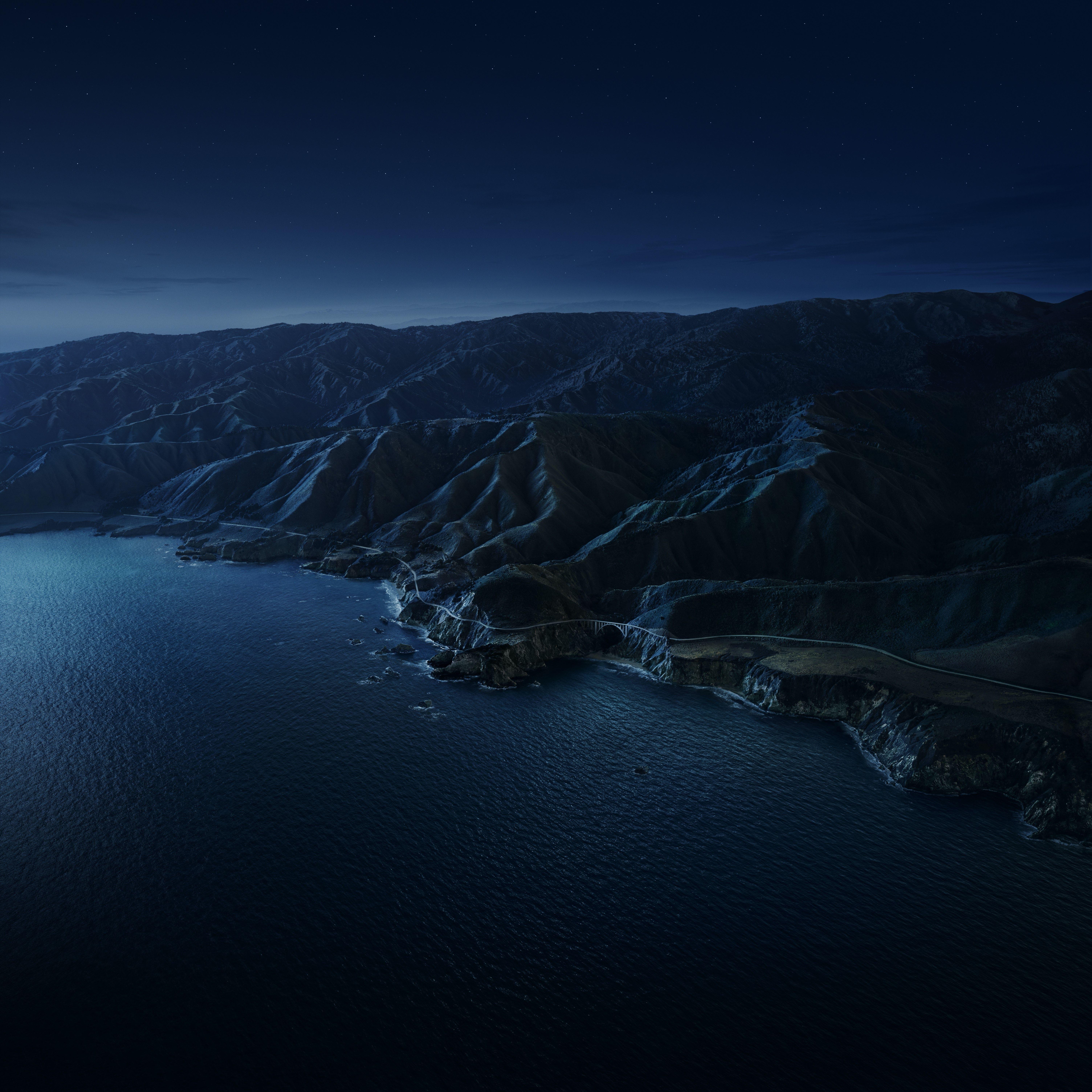 6016x6016 Big Sur 4K Wallpaper, Mountains, Night, Dark, macOS, Stock, California, 5K, Nature