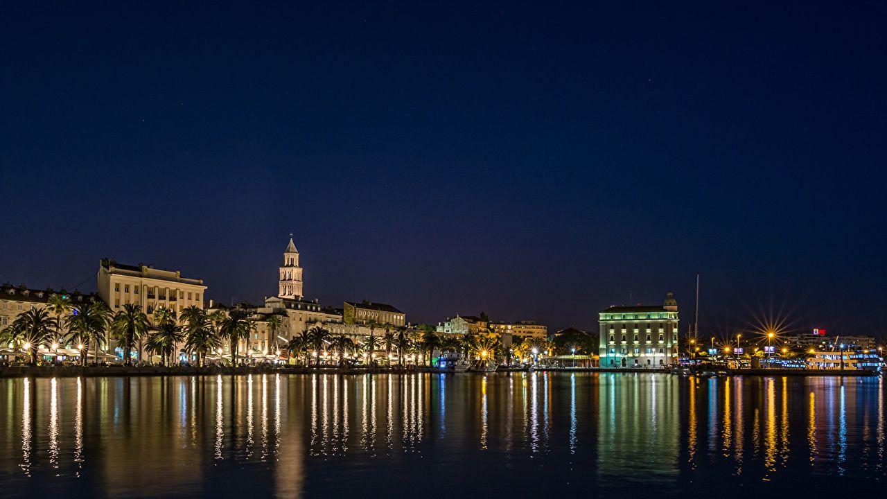 1280x720 Desktop Wallpaper City of Split Croatia Canal Palms night time