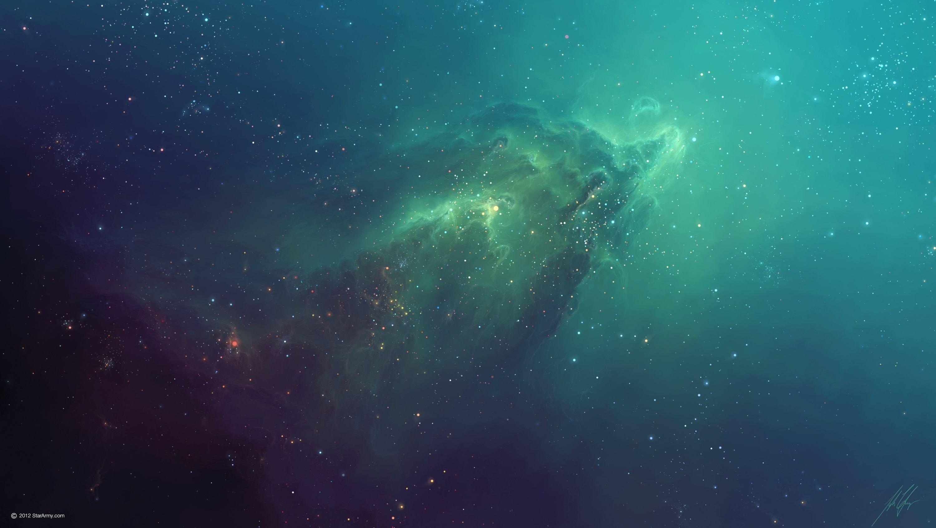 3000x1694 #space art, #digital art, #artwork, #TylerCreatesWorlds, #nebula, #space, #blue, #galaxy, #multiple display, #stars, #green, wallpaper. Mocah.org HD Desktop Wallpaper