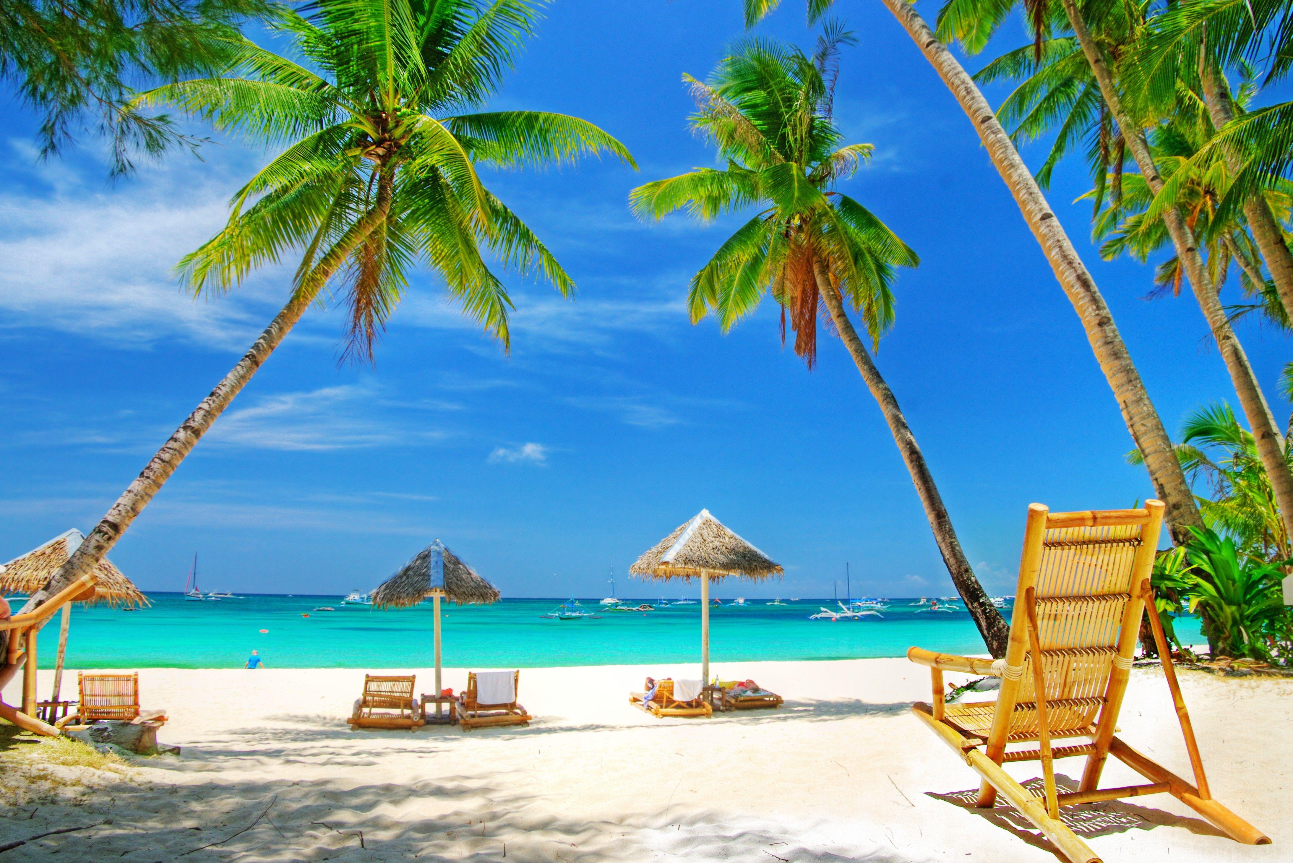 4375x2920 Beaches: Amazing Landscape Peaceful Calm Sky Beach Ocean Nature Palm
