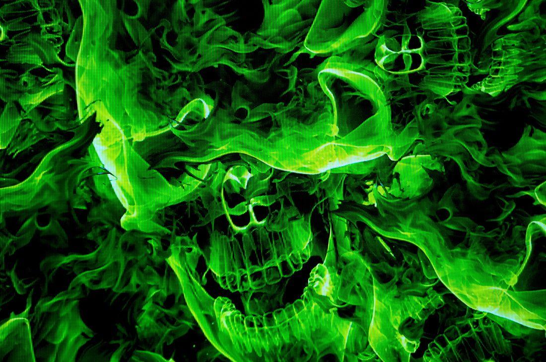 skulls with green flames
