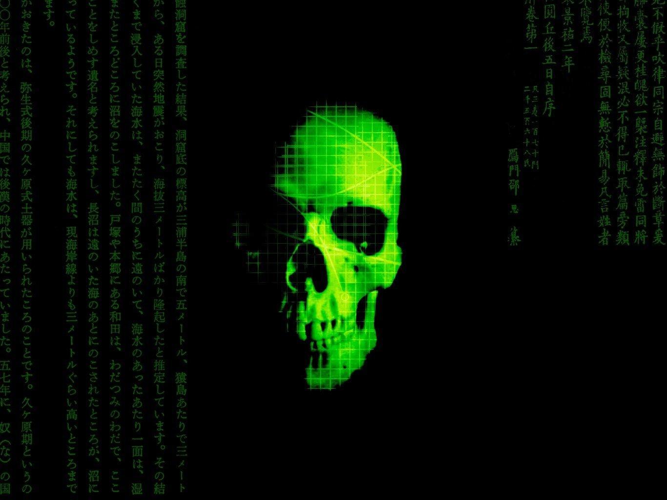 1366x1024 Green And Black Skull Wallpaper