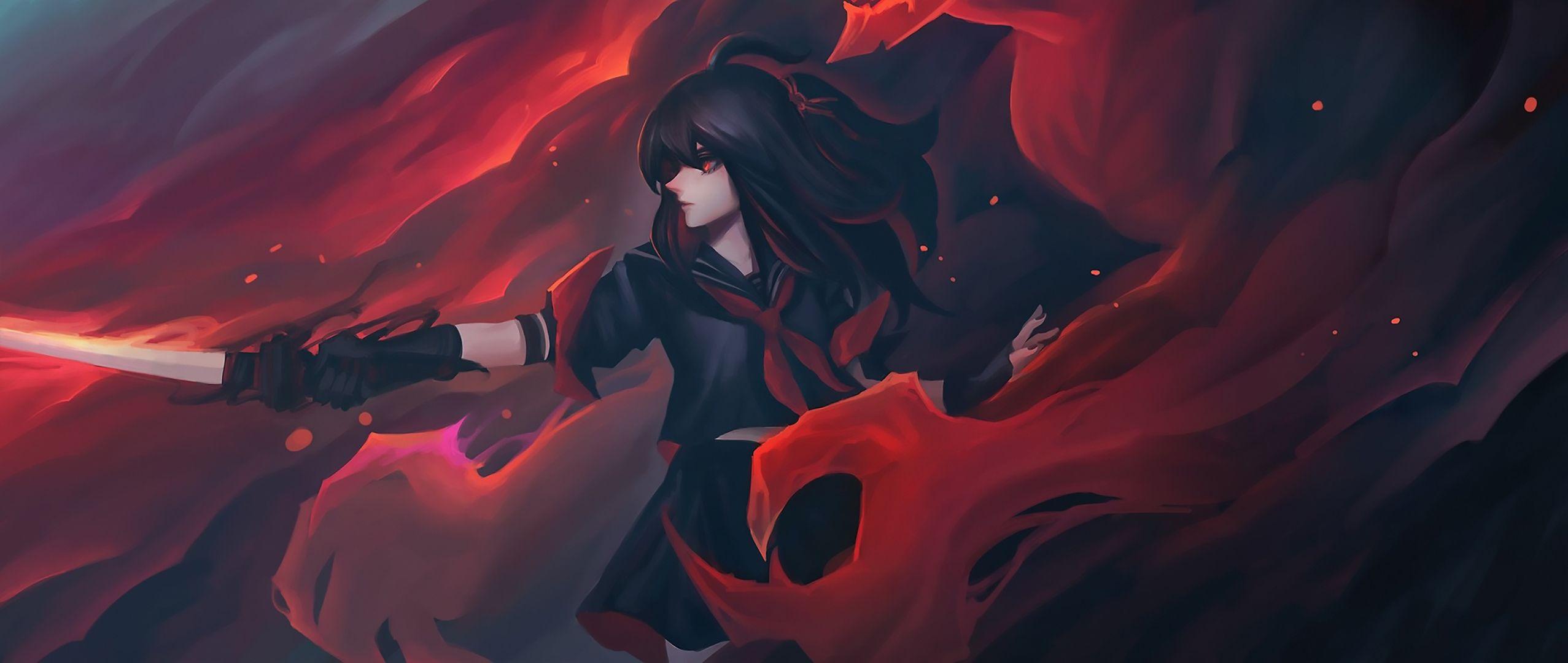 2554x1080 Girl With Sword Red Eyes Background Anime Original 1680x1050 Resolution HD 4k Wallpaper, Image, Background, Photo and Picture