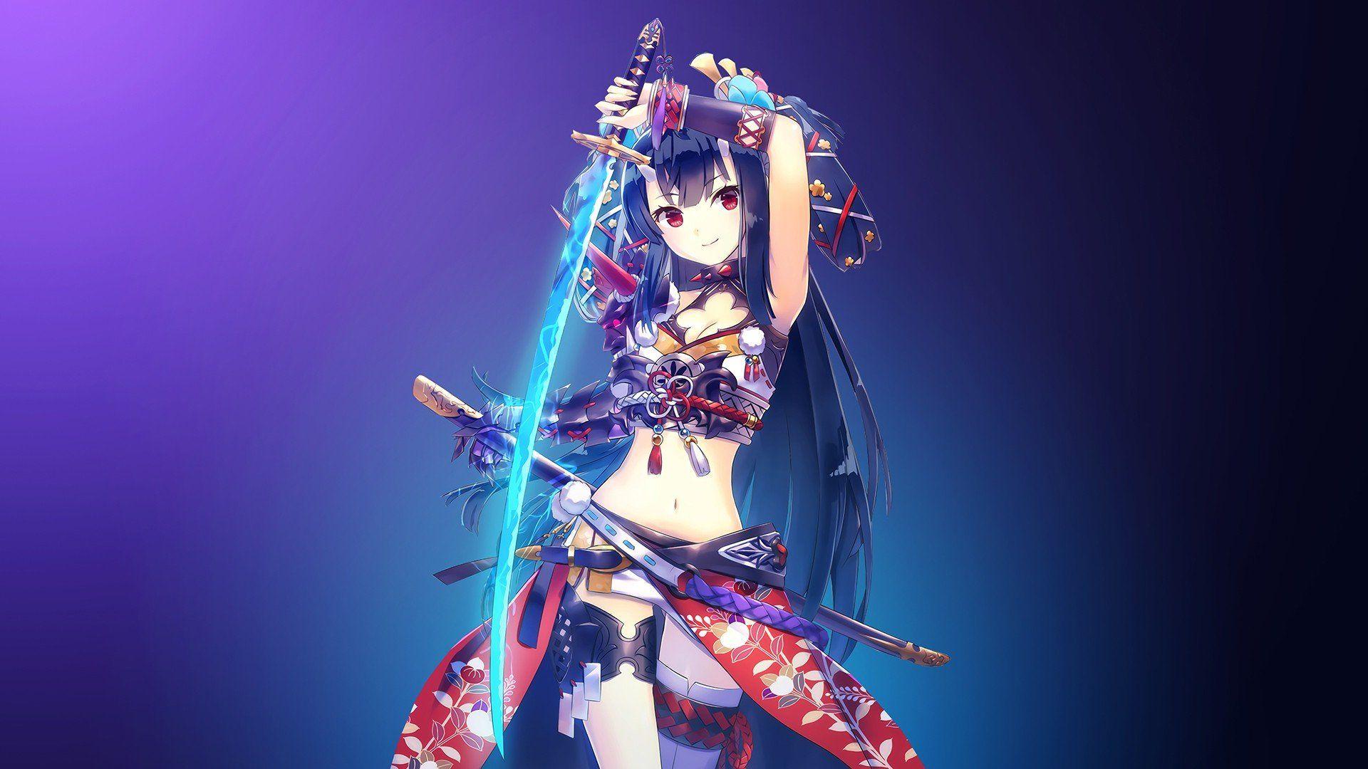 1920x1080 red eyes, Swordswoman, Digital anime art, Anime, Anime girls, Sword HD Wallpaper / Desktop and Mobile Image & Photo