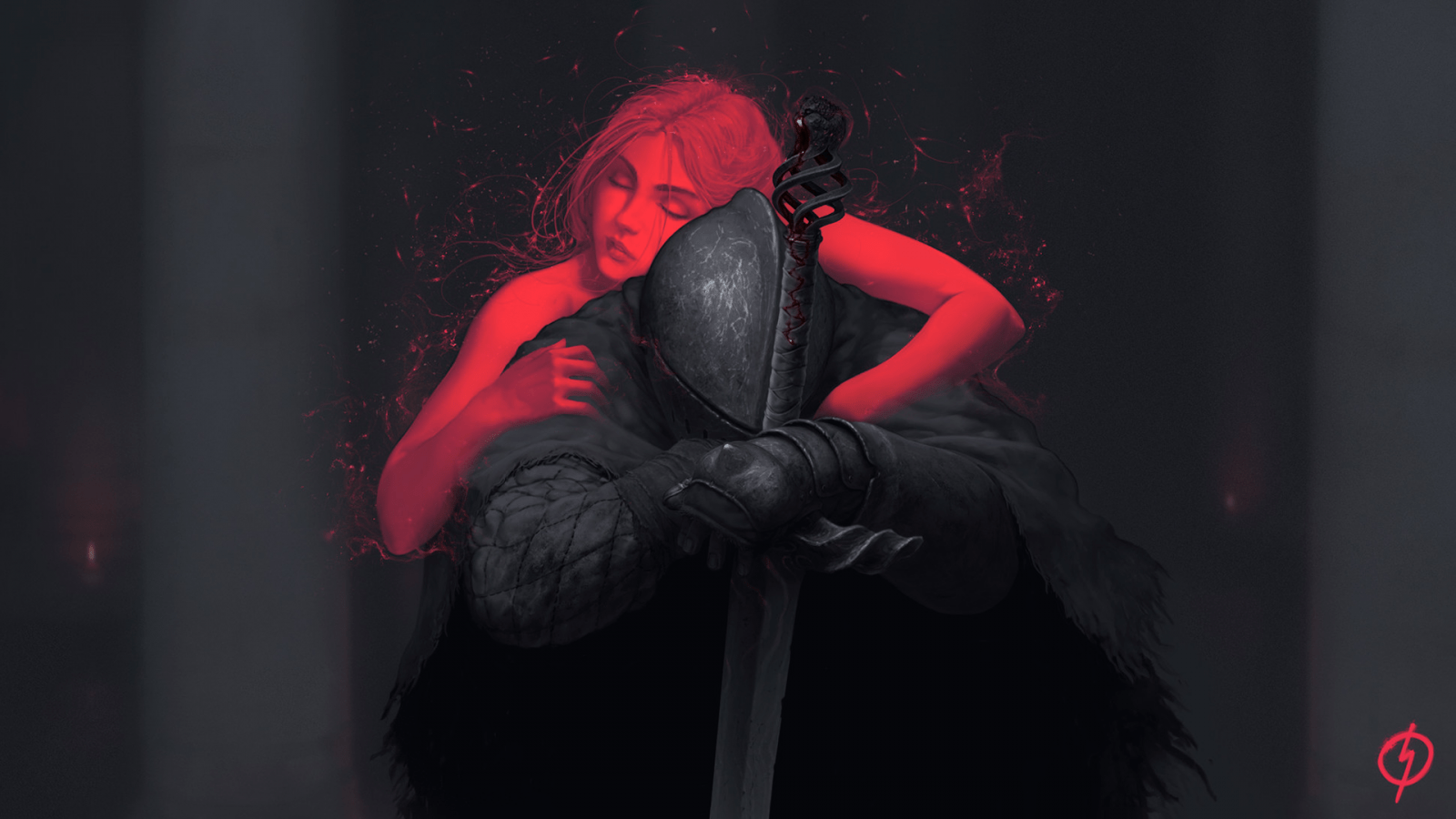 1600x900 video games, Dark Souls II, red, sword, fan art, performance, stage, darkness, performance art. Mocah.org HD Wallpaper