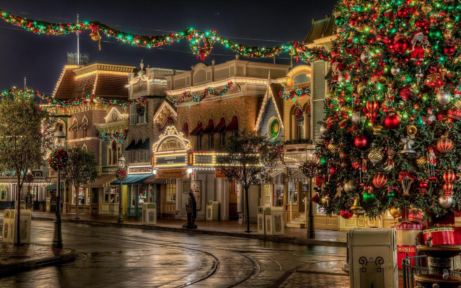 1920x1200 Download wallpaper 1920x1200 tree, gifts, christmas, street, lights, beauty, holiday widescreen 16:10 HD background