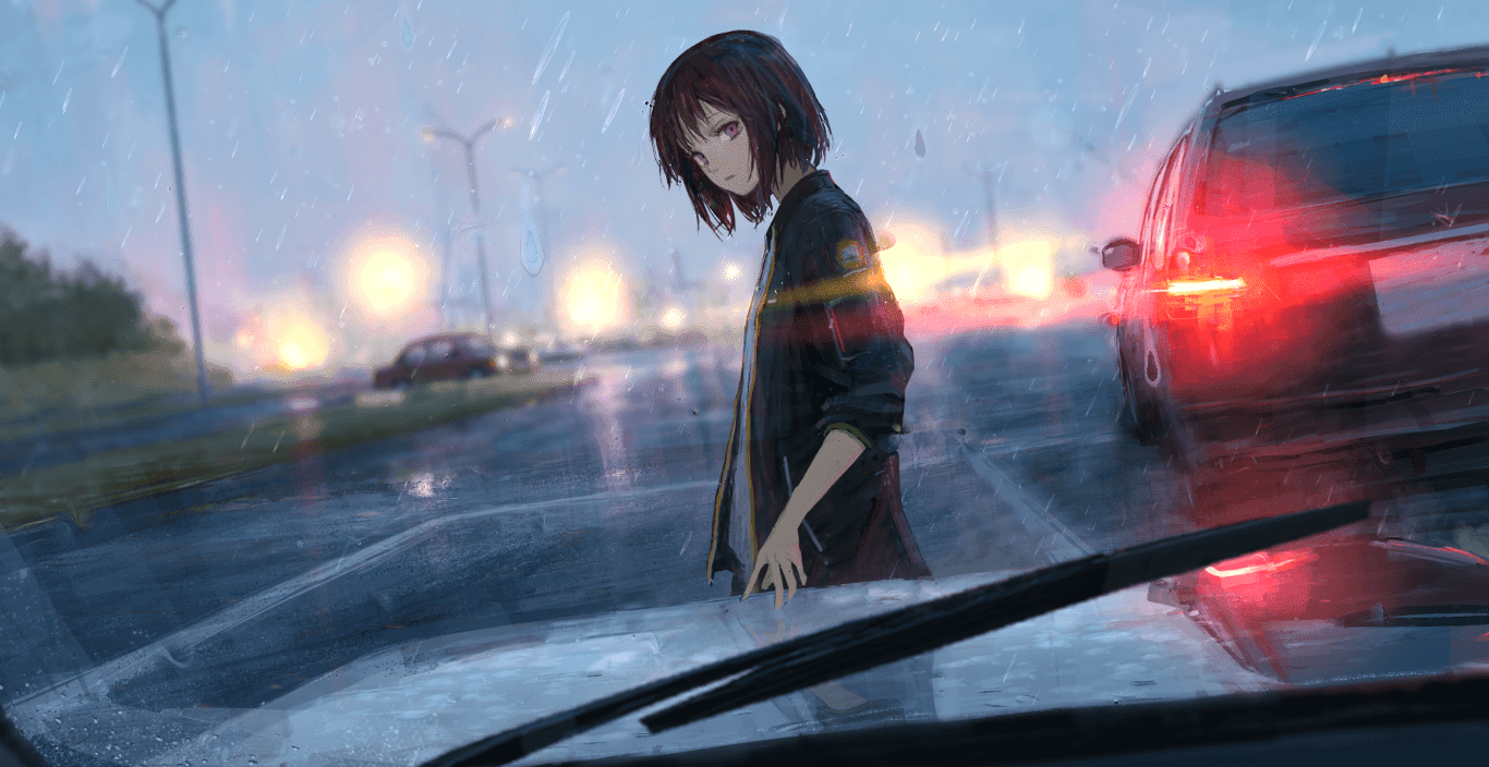 1366x704 Anime Rain Wallpaper