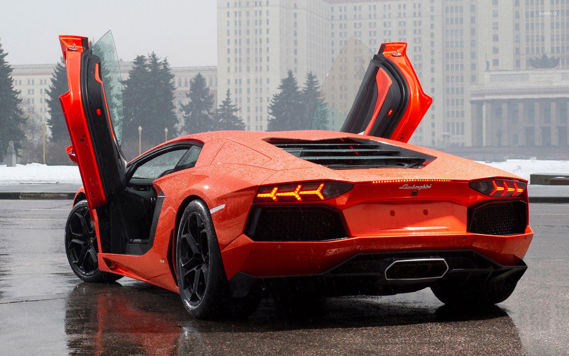 1920x1200 Red Lamborghini Aventador in the rain wallpaper wallpaper