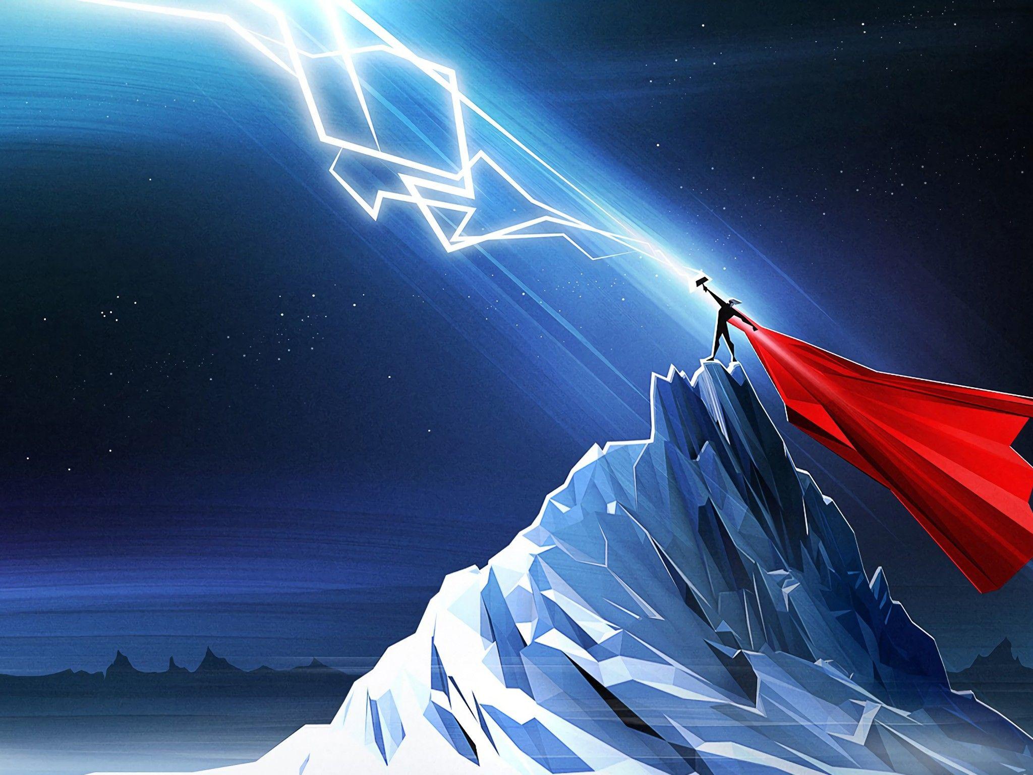 2048x1536 Wallpaper Thor, God of Thunder, Mjolnir, 4K, Creative Graphics,. Wallpaper for iPhone, Android, Mobile and Desktop