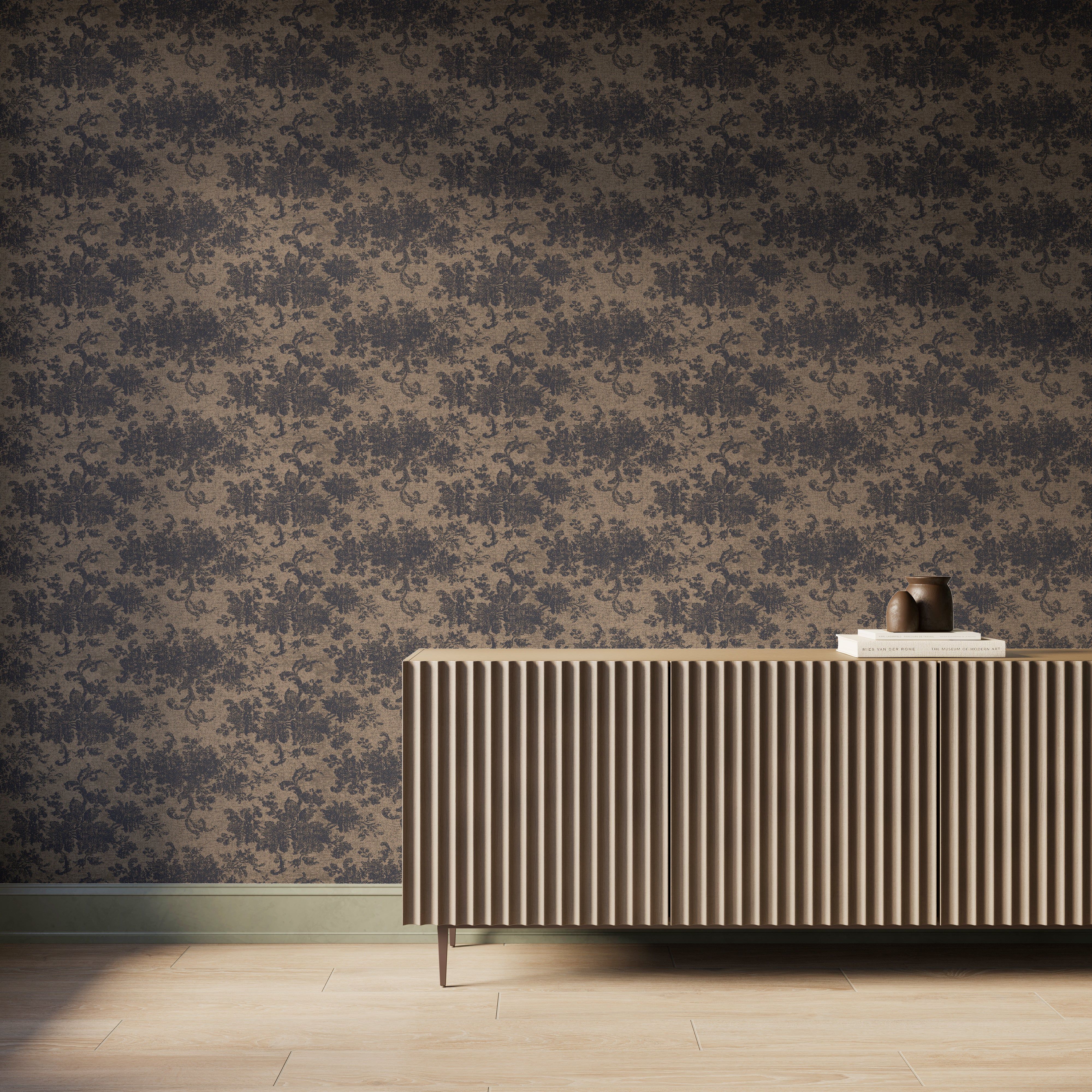 4000x4000 Brocade Wallpaper In Black Tan II, 52 X 132