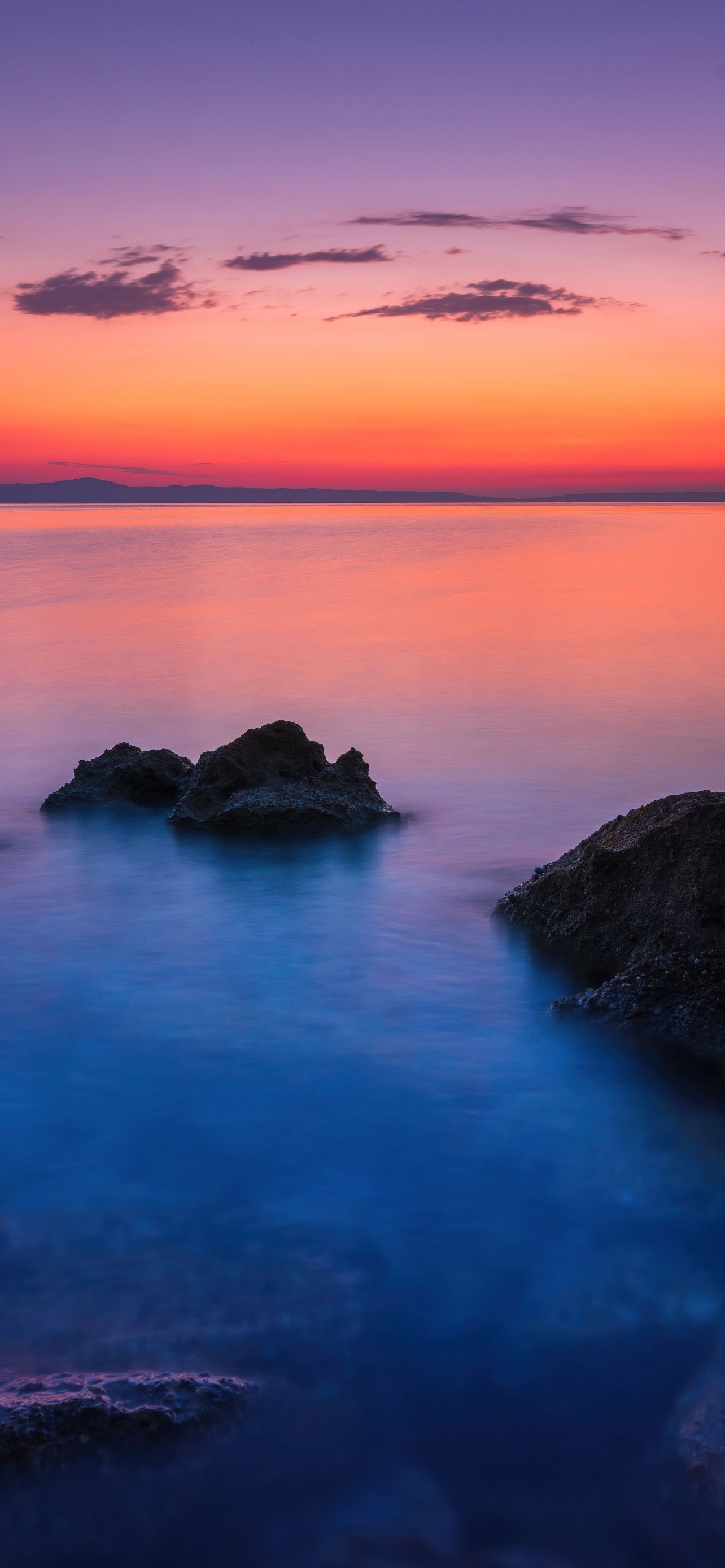 1284x2778 Seascape Sunset Rocks Twilight Summer 5K 8K