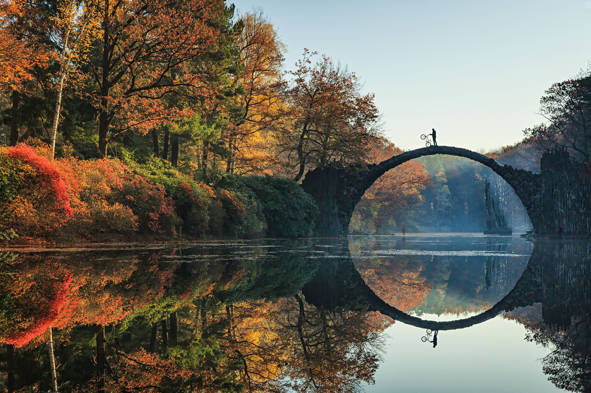 2048x1365 Devil's Bridge Germany: Stunning Autumn Reflection HD Wallpaperx1365