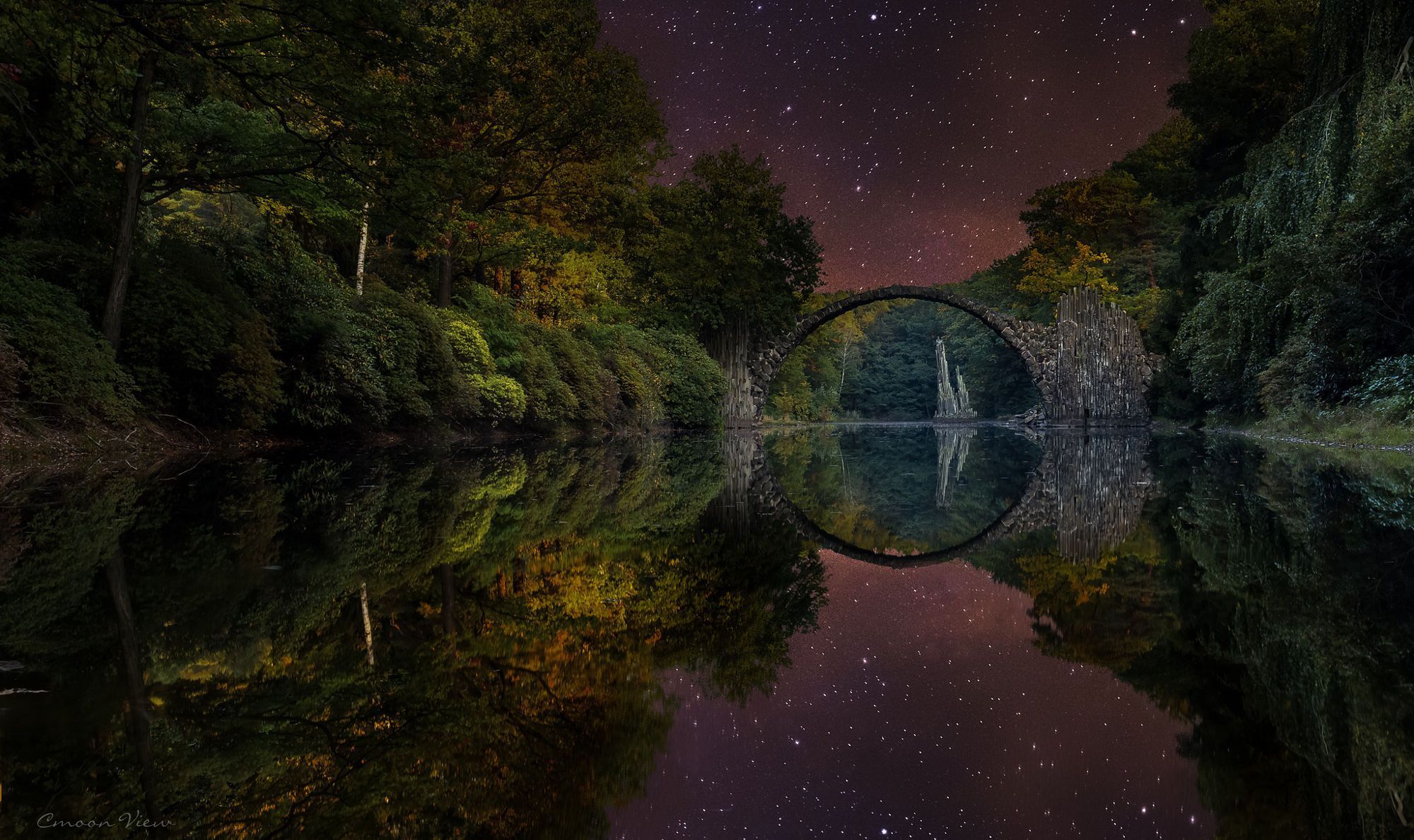 2000x1188 Devil's Bridge Germany: Stunning HD Night Reflection Wallpaperx1188