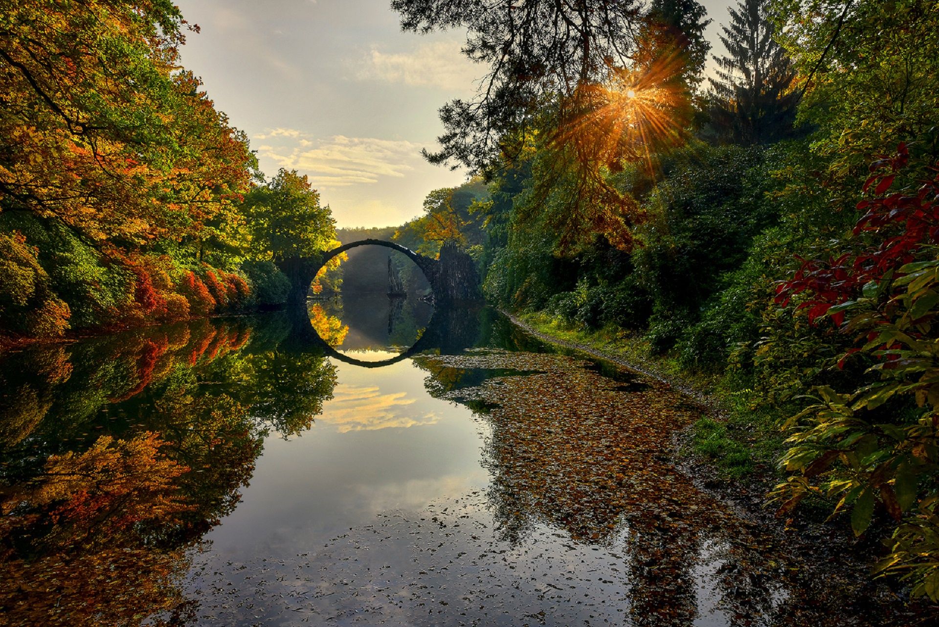 1920x1281 Wallpaper autumn, the sun, bridge, river, Germany, The Devils Bridge for mobile and desktop, section природа, resolution 1920x1281