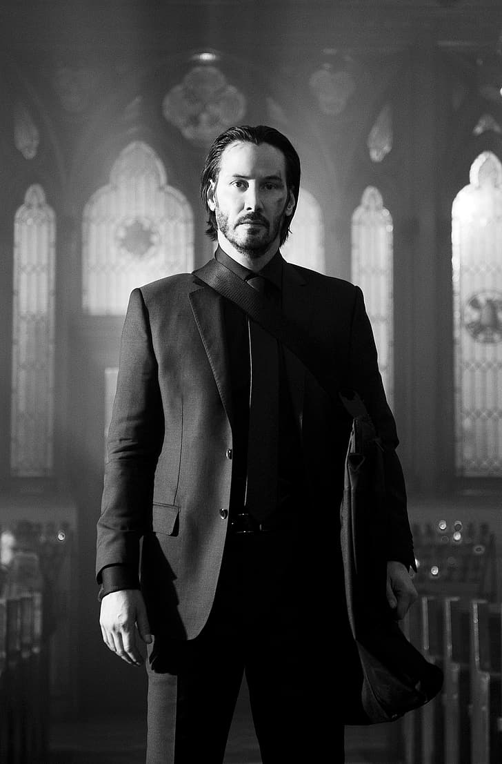728x1107 HD wallpaper: Keanu Reeves, men, John Wick, suits, tie, church, film stills