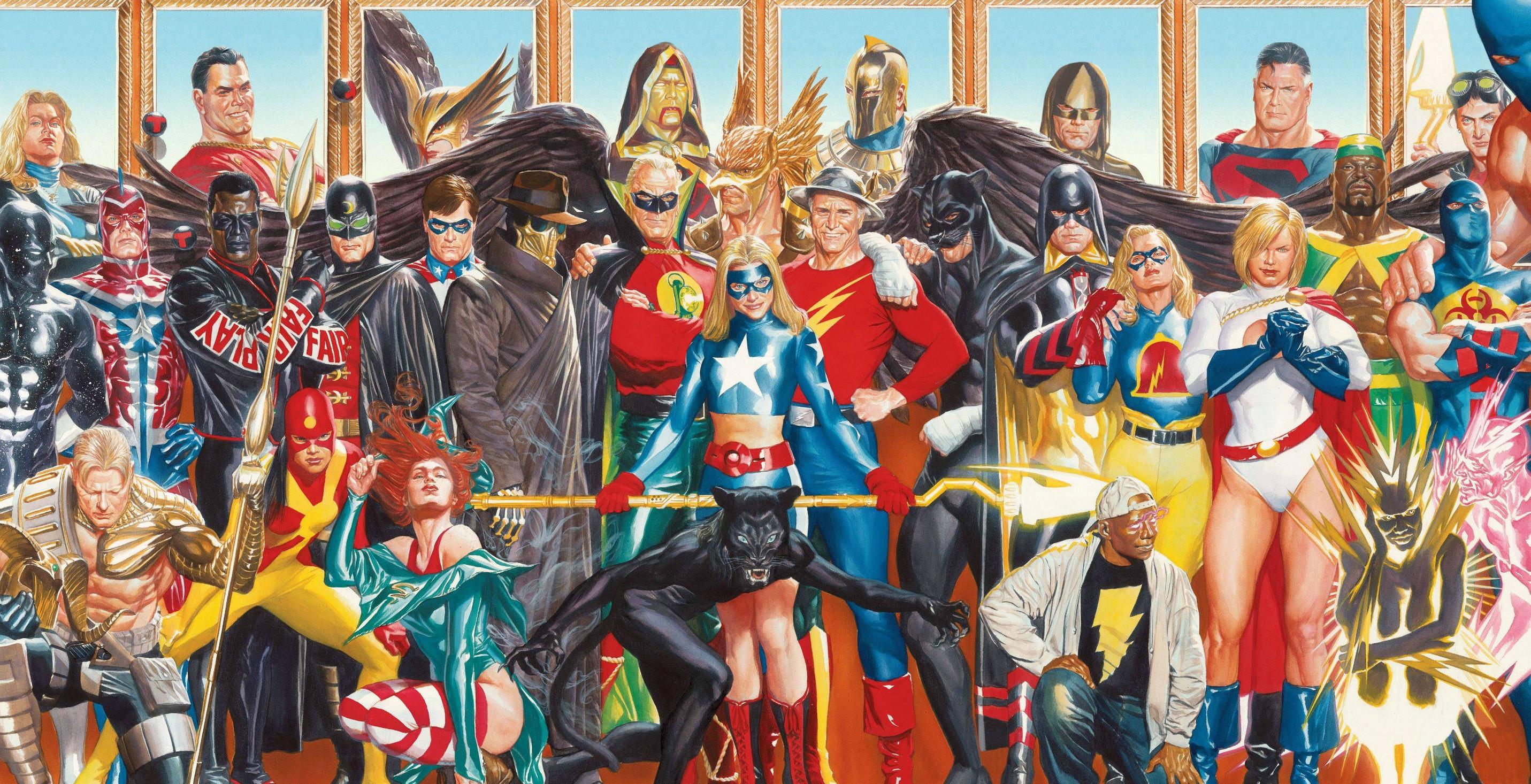 2862x1466 Justice Society of America HD: Iconic Comic Heroes United Wallpaper