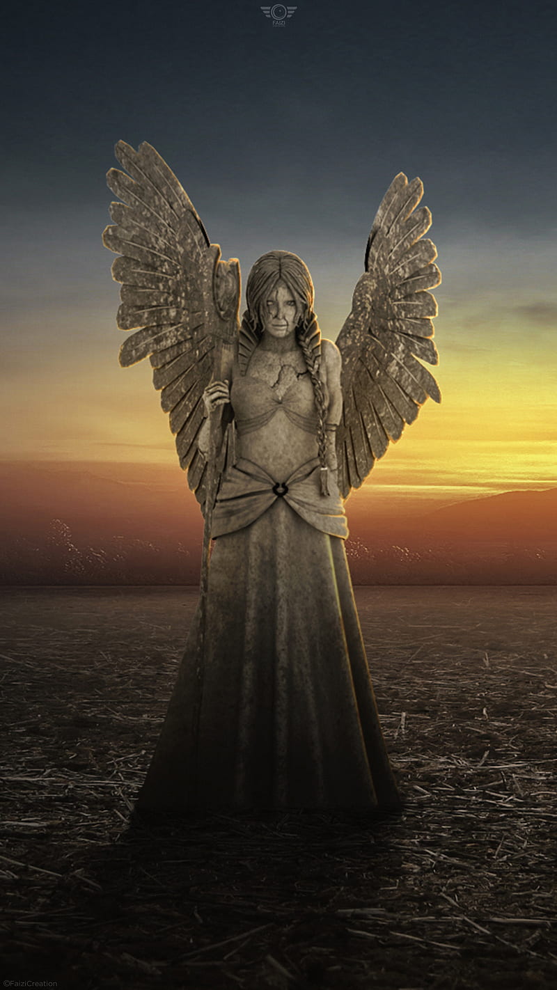 800x1422 Angel, statue, faizicreation, christian, thrones, horror, night, horror statue, HD phone wallpaper