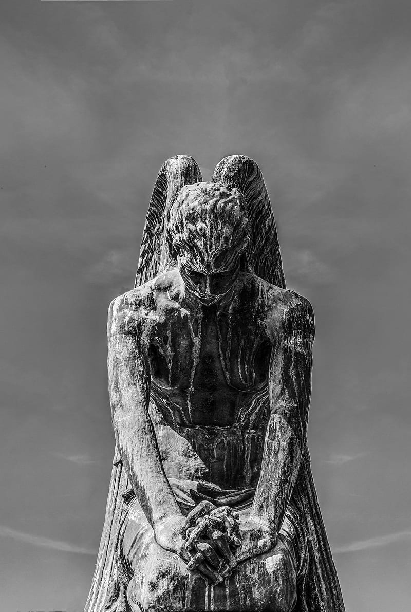 800x1191 Angel of death, black and white, statue, toomb, HD phone wallpaper