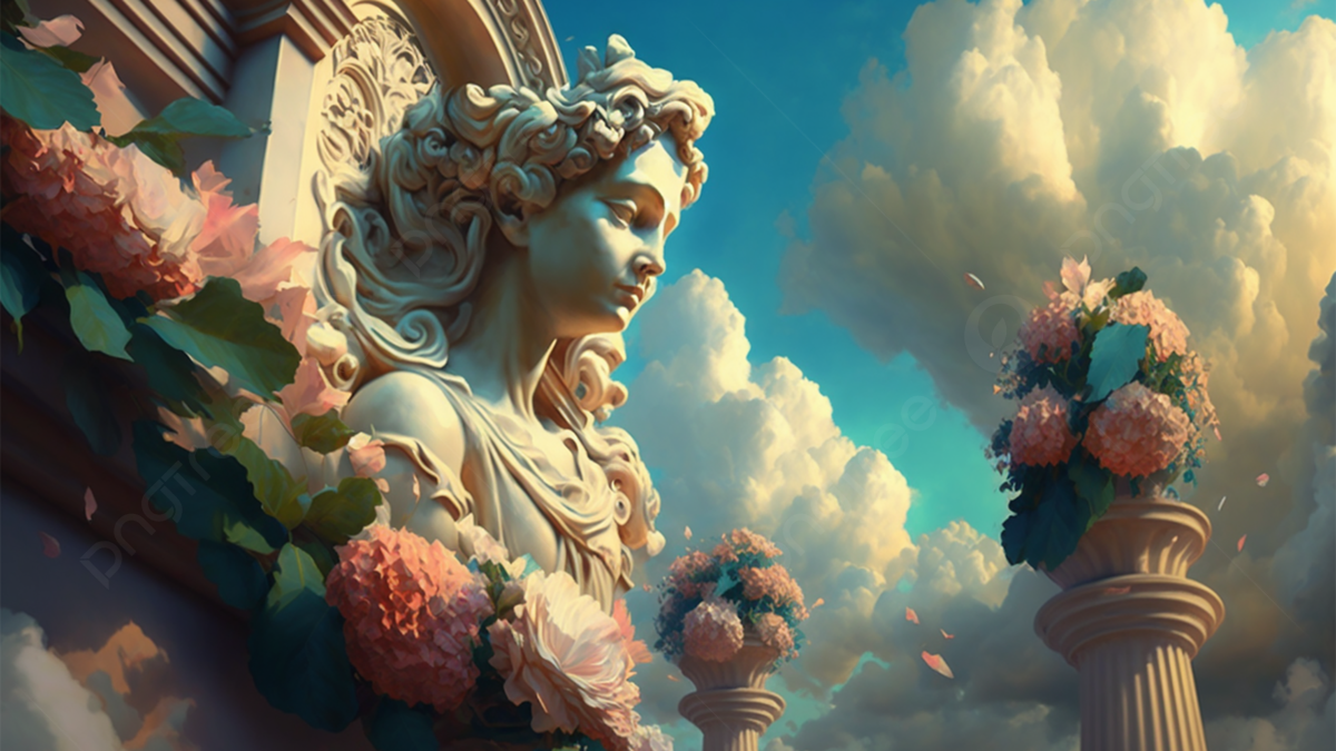 1200x675 Angel Sculpture In Heaven, Wallpaper, Oil Painting Style, Flowers Background Image And Wallpaper for Free Download