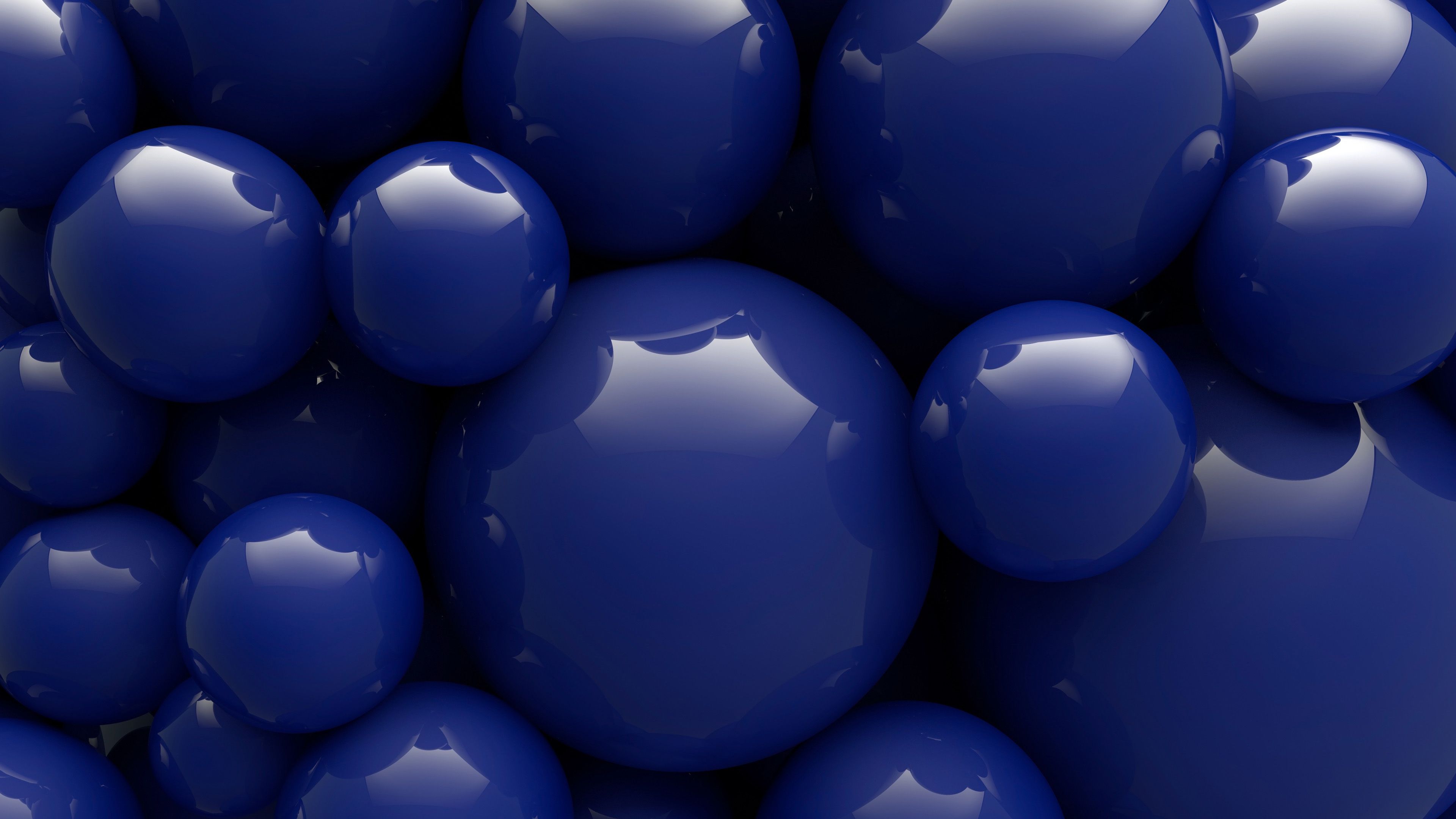 3840x2160 Blue Glossy Balls Reflection 4K HD Dark Blue Wallpaper
