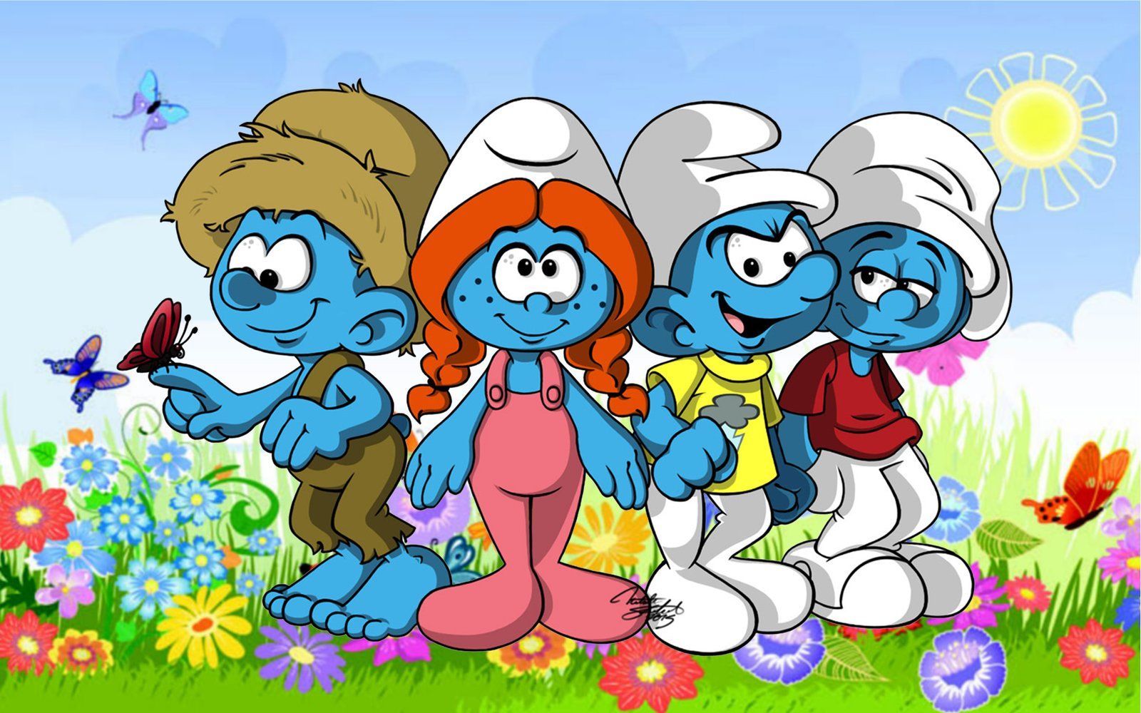 1600x1000 The Smurfs Smurfette Spring Meadow Flowers Butterflies 4k Ultra HD Desktop Wallpaper HD 3840x2400 :