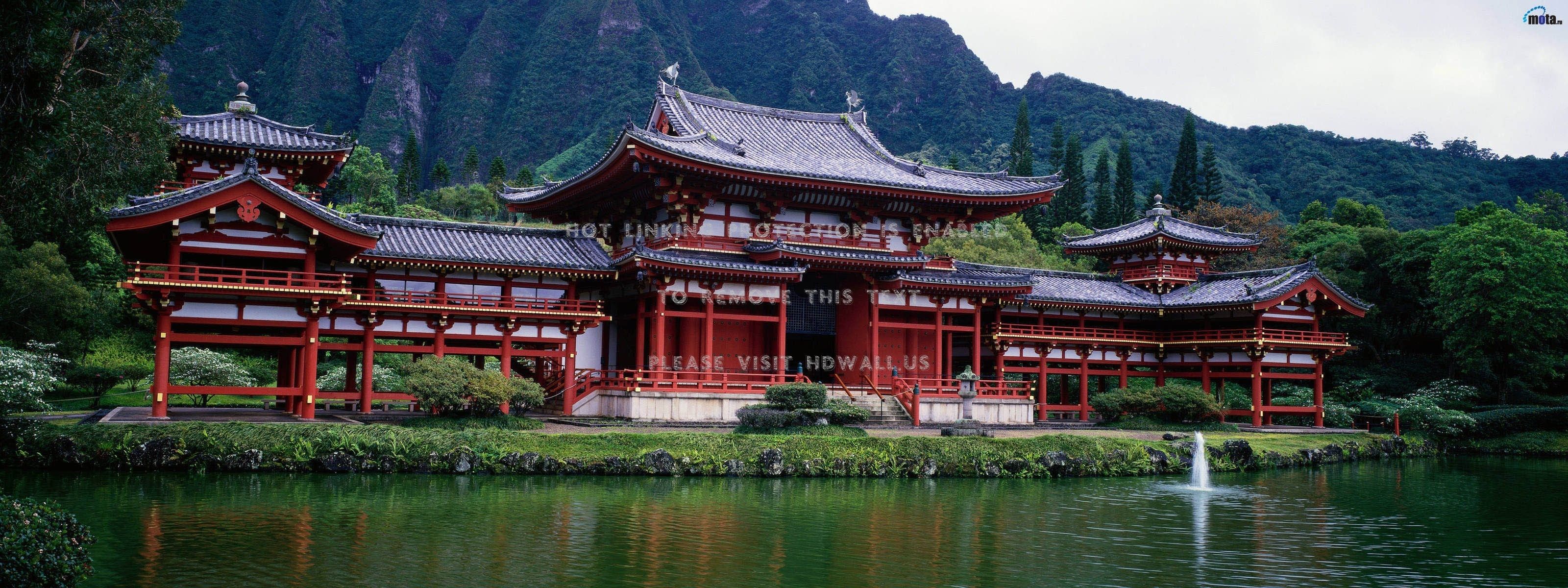 3200x1200 Wallpaper Red and White Temple Near Lake During Daytime, Background Free Image