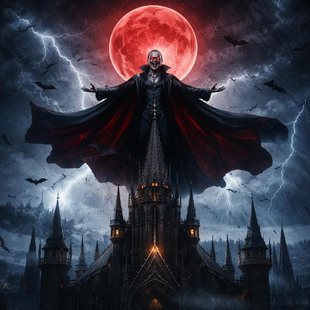 1024x1024 cinematic photo count dracula standing highest