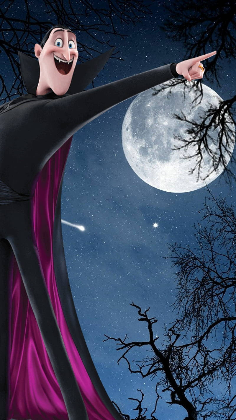 800x1422 Count Dracula From Hotel Transylvania With Full Moon Wallpaper