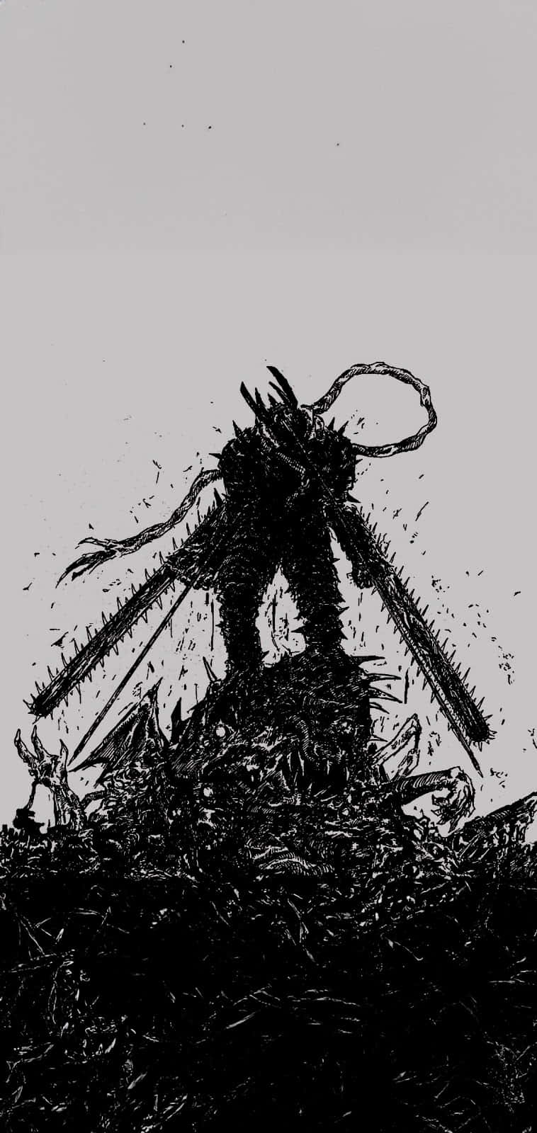 758x1600 Chainsaw Man Black And White Wallpaper