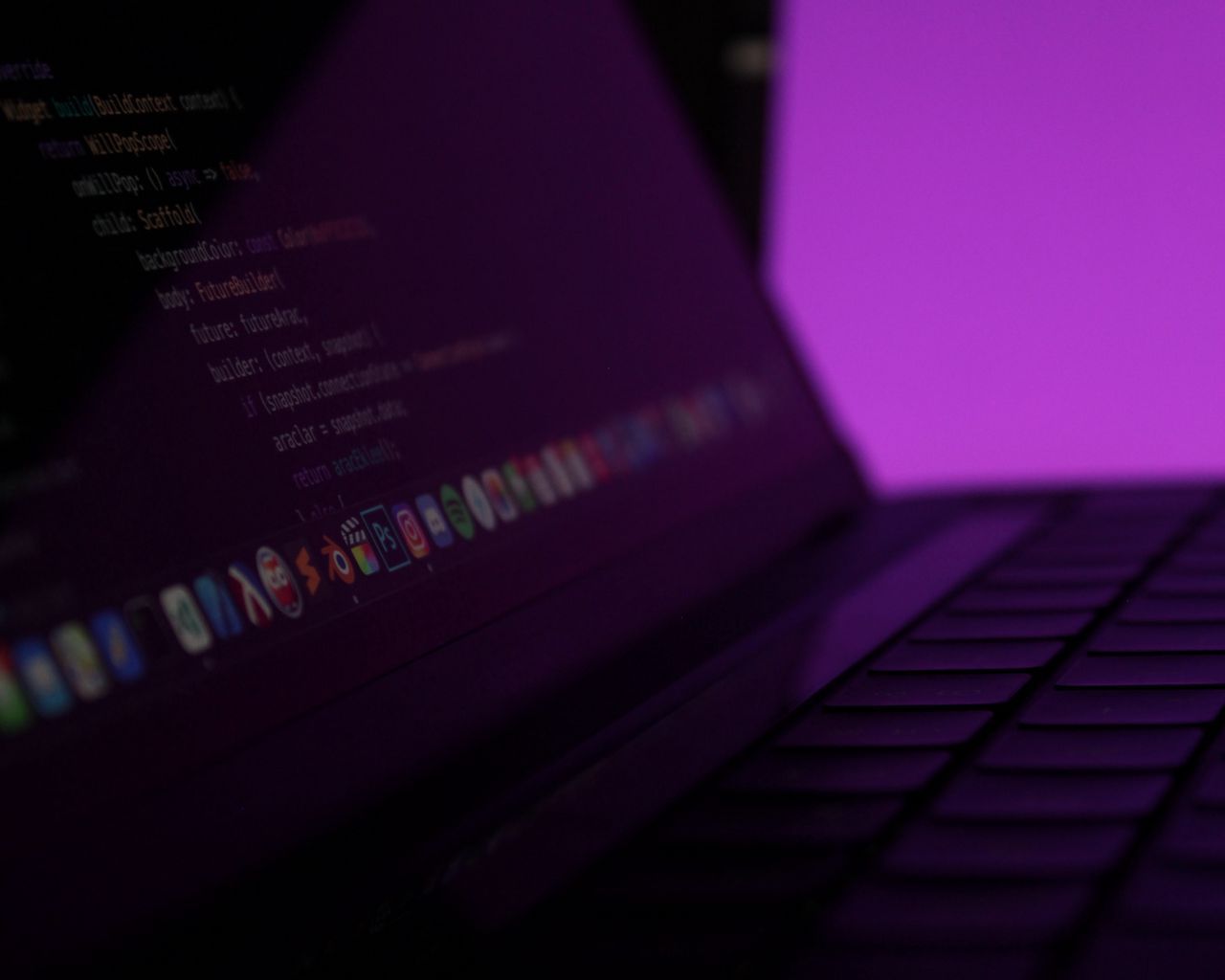 1280x1024 Download wallpaper 1280x1024 laptop, keys, code, programming, purple standard 5:4 HD background