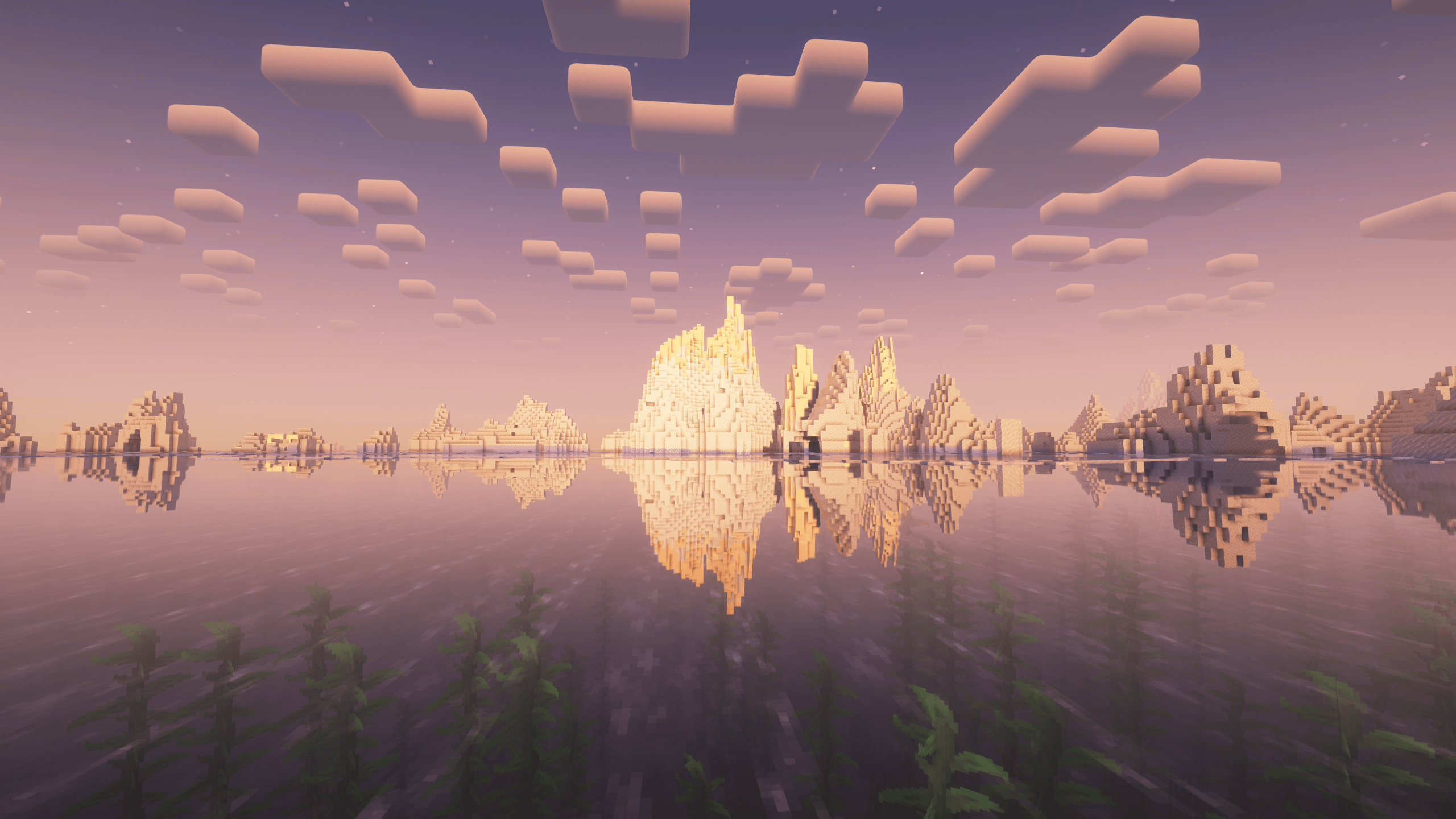 2560x1440 Evening on the Minecraft sea