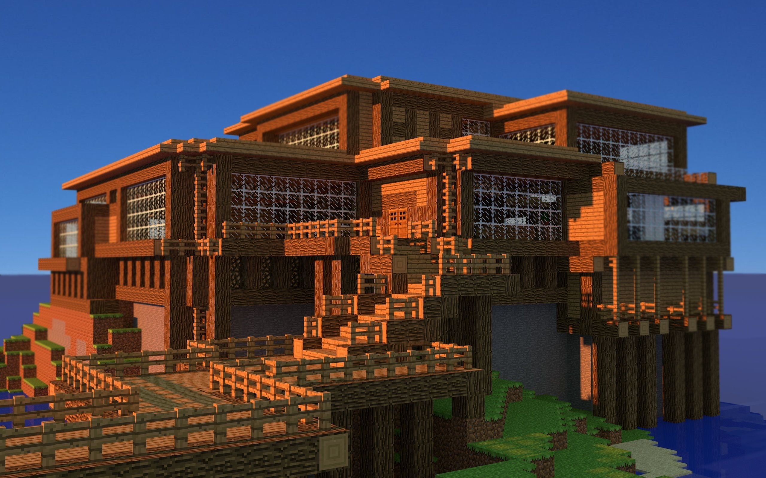 2560x1600 Wallpaper house, sky, water, minecraft for mobile and desktop, section игры, resolution 2560x1600