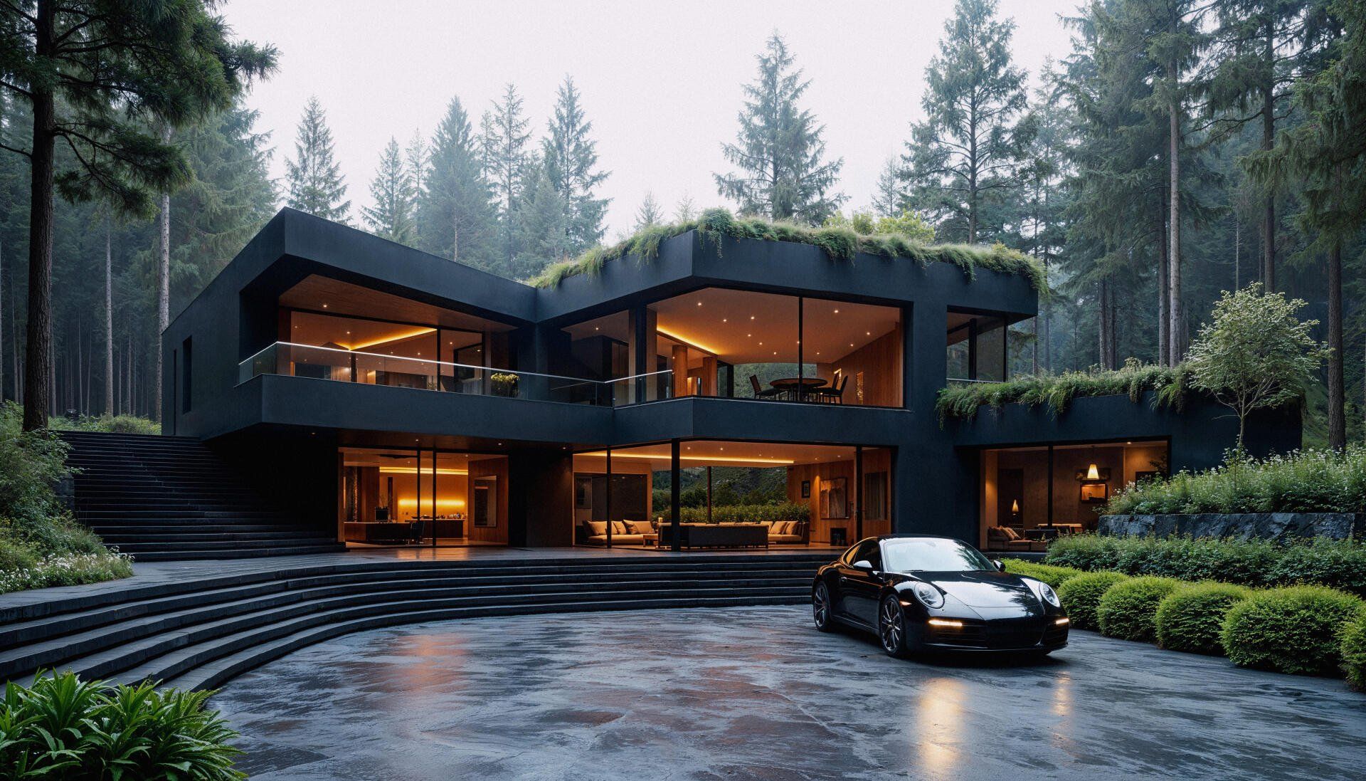 1920x1097 Supercar by a Modern Forest Home