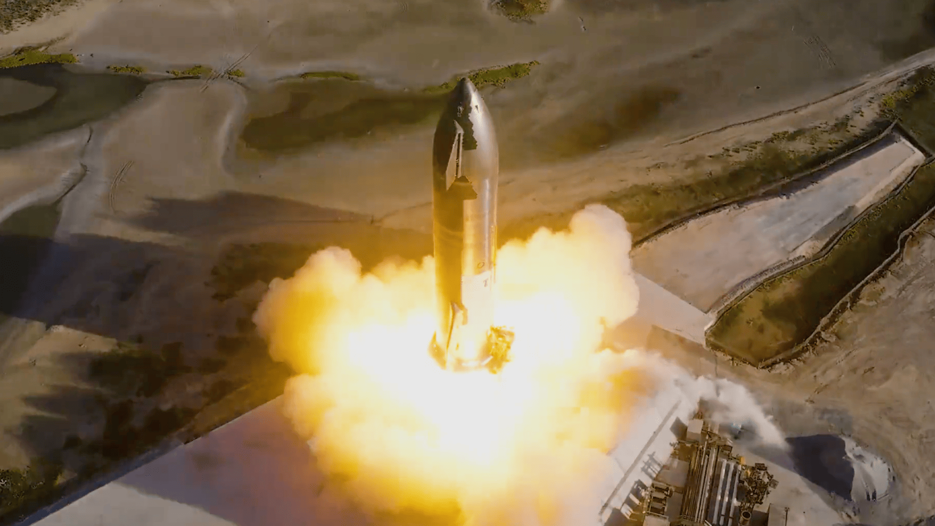 1920x1080 of the best image from SpaceX's explosive Starship engine tests