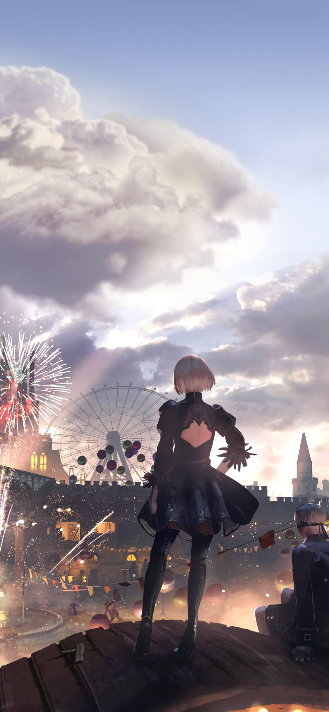 1125x2436 Nier Automata Carnival Wallpaper with Monocle