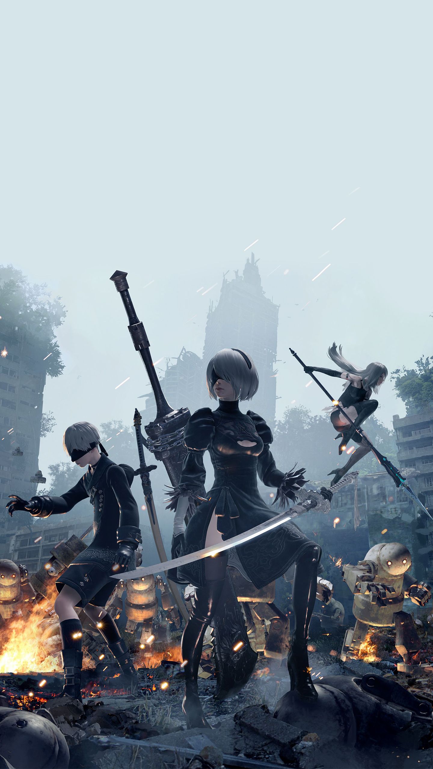 1440x2560 Nier Automata Battlefield Wallpaper with Monocle