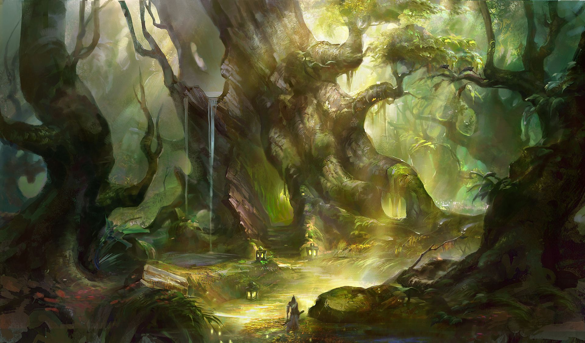 1920x1125 Desktop wallpaper: Fantasy, Adventure, Forest, Magical, Town 4K free download for PC. 551285