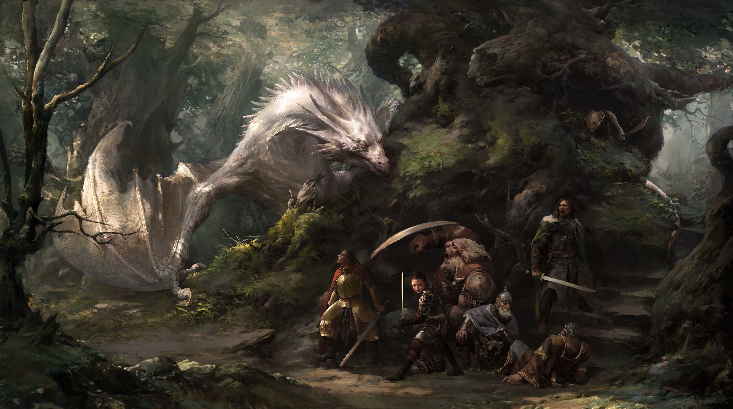 2400x1339 Wallpaper forest, fantasy, each, dragon, the situation, art, journey for mobile and desktop, section фантастика, resolution 2400x1339