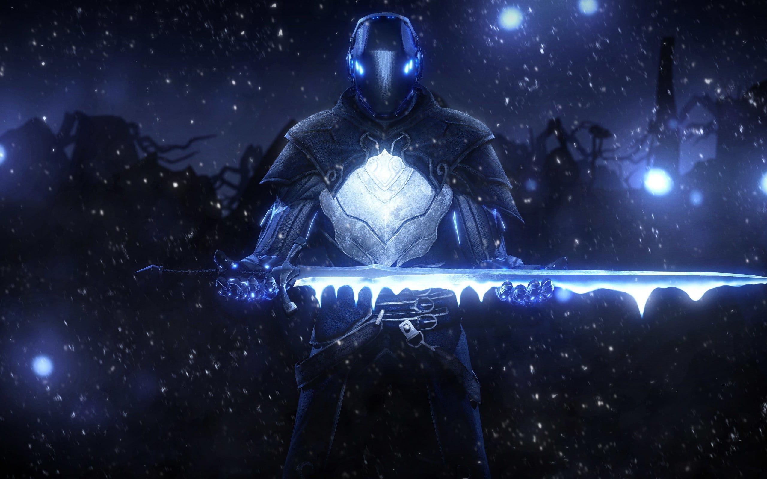 2560x1600 Monster holding sword digital wallpaper, fantasy art, warrior, sword, ice HD wallpaper