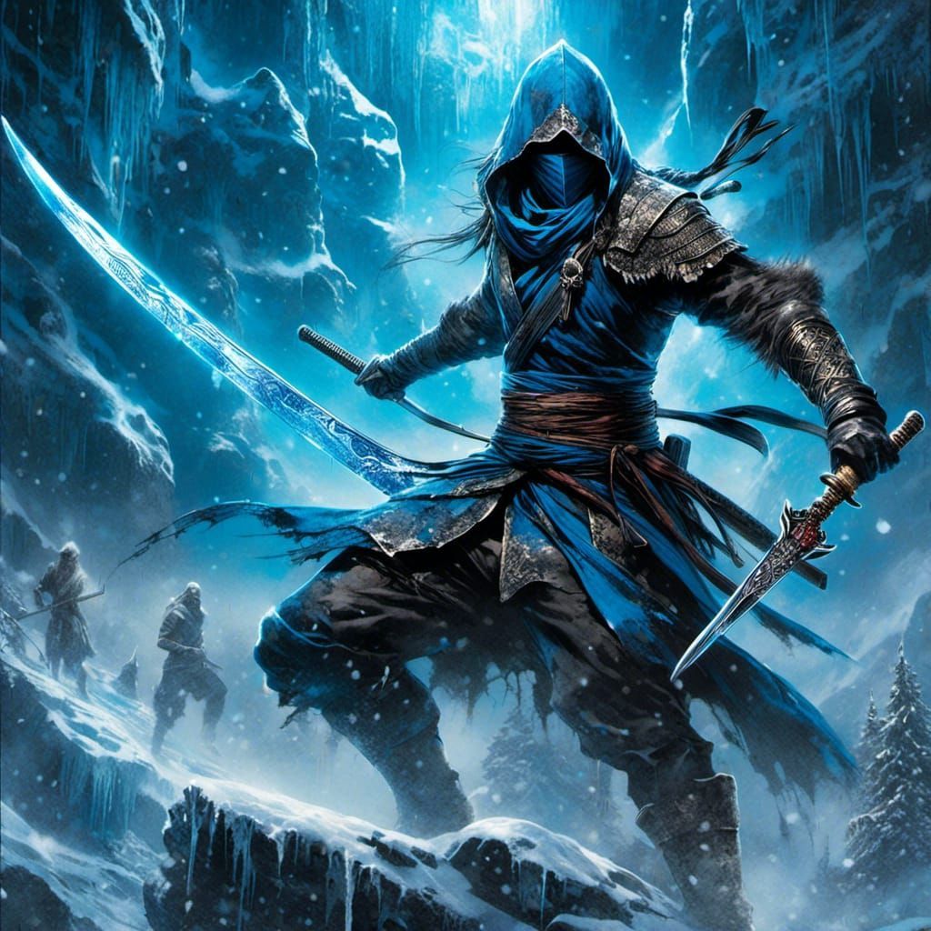 1024x1024 SUB ZERO Ninja Warrior With Ice Kunai In Anime Style