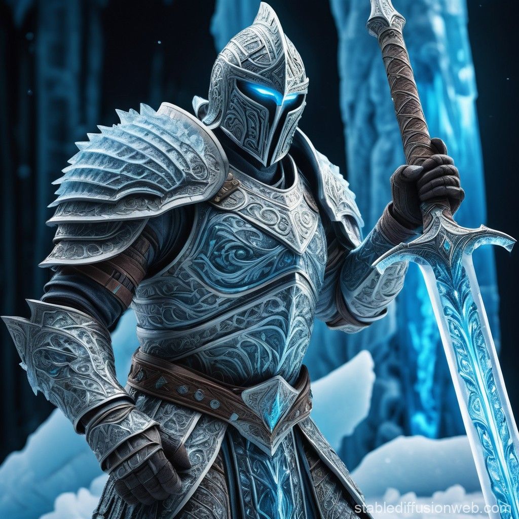 1024x1024 Ice Warrior with Glowing Greatsword. Stable Diffusion Online