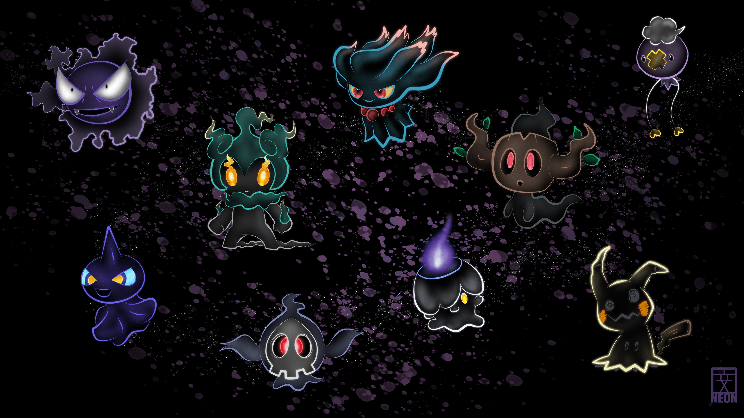 2560x1440 Neon Ghost Pokemon Desktop Wallpaper [OC] (2560x1440)