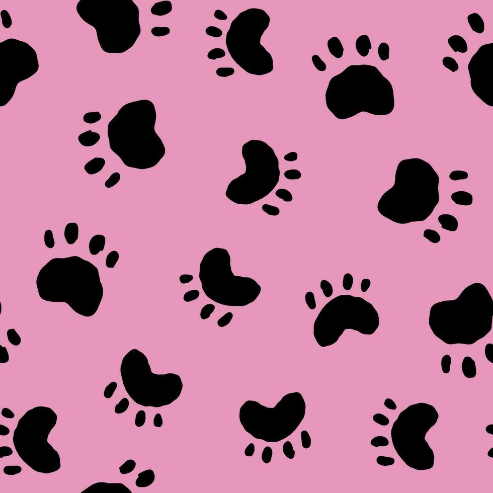 980x980 Dog paw print seamless. Cute template for design, wrapping paper, card, poster, banner, flyer. Vector illustration. Isolated on pink background