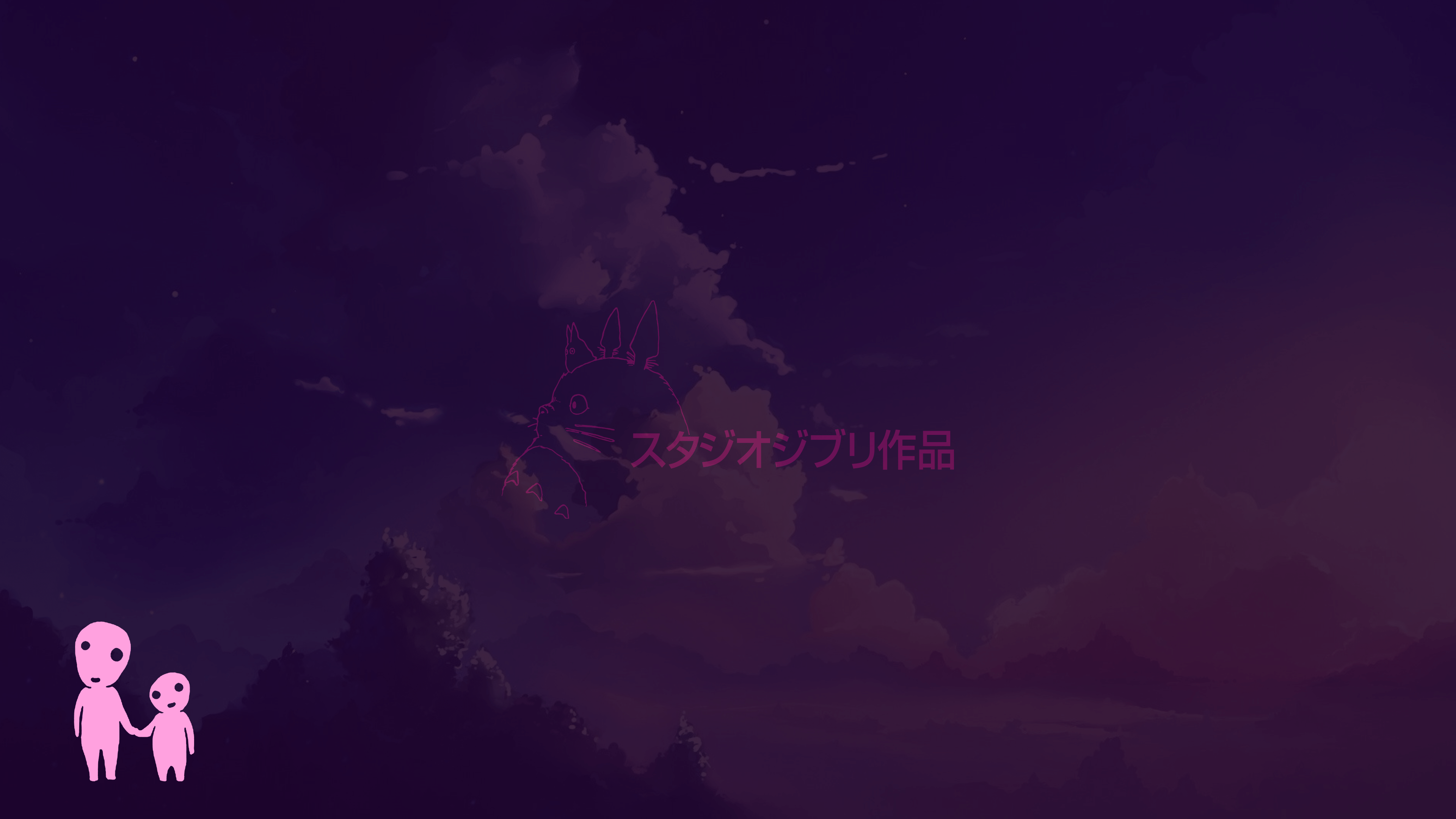 3840x2160 Purple Ghibli Forest Spirits