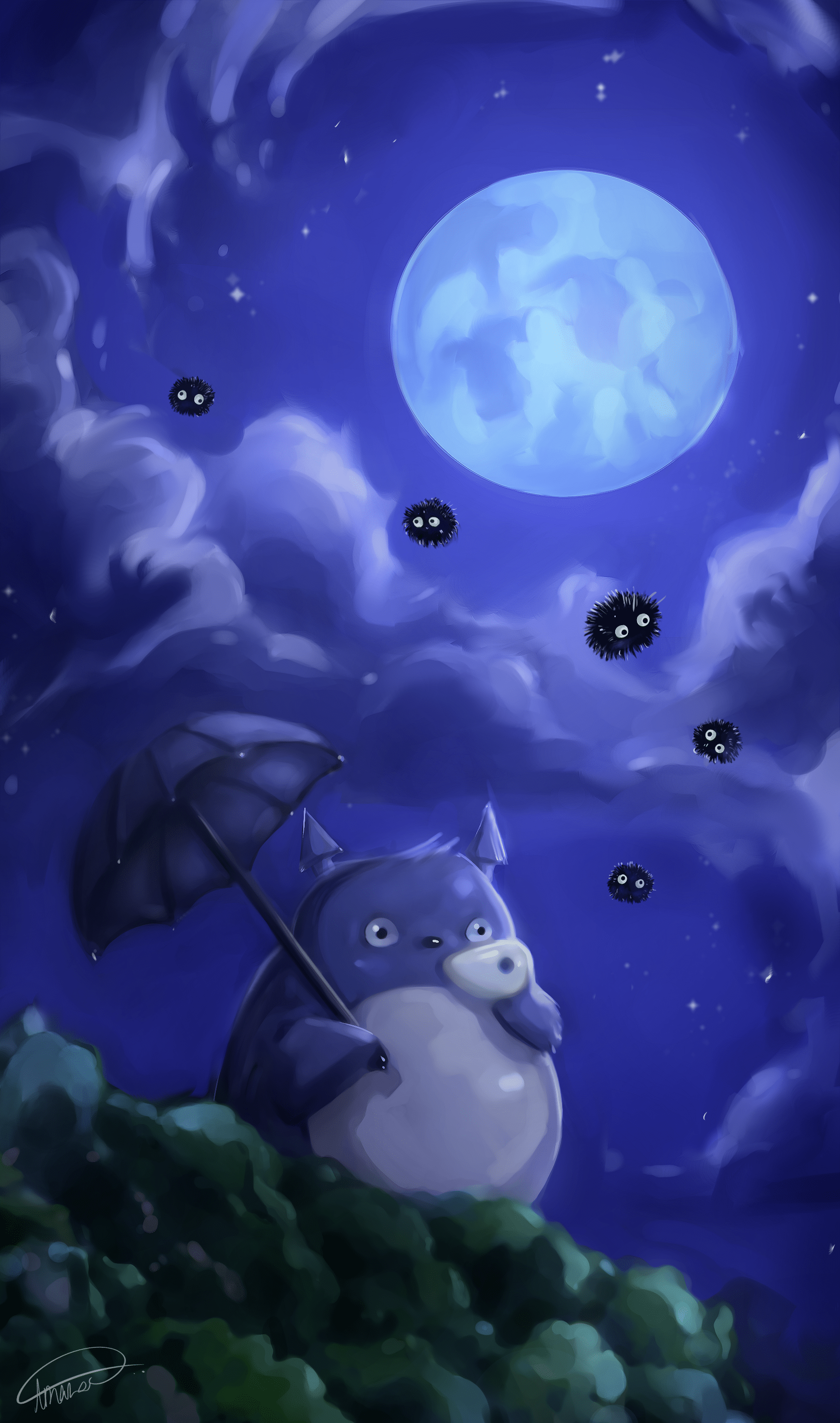 1734x2936 I made a Totoro wallpaper for your phone!