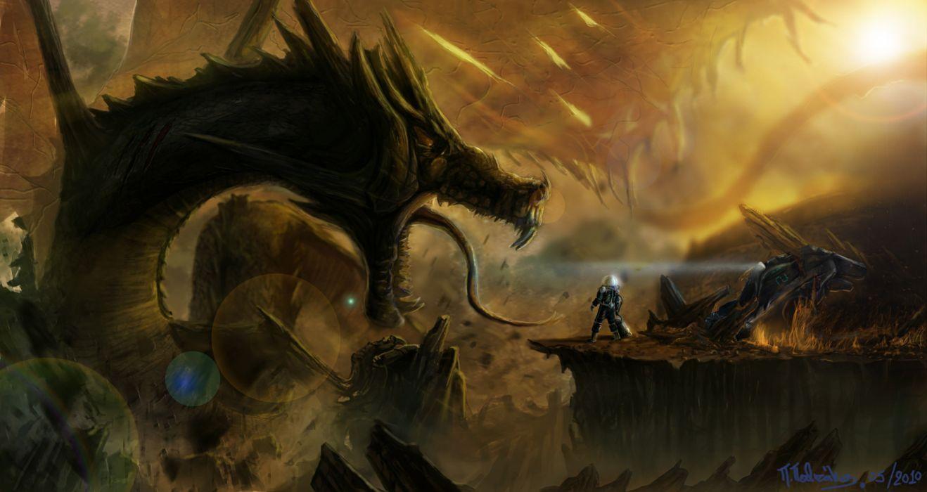 Hình nền 1318x700 Dragon Monster Fantastic World Sci Fi Fantasy Wallpaper.  4140x2200