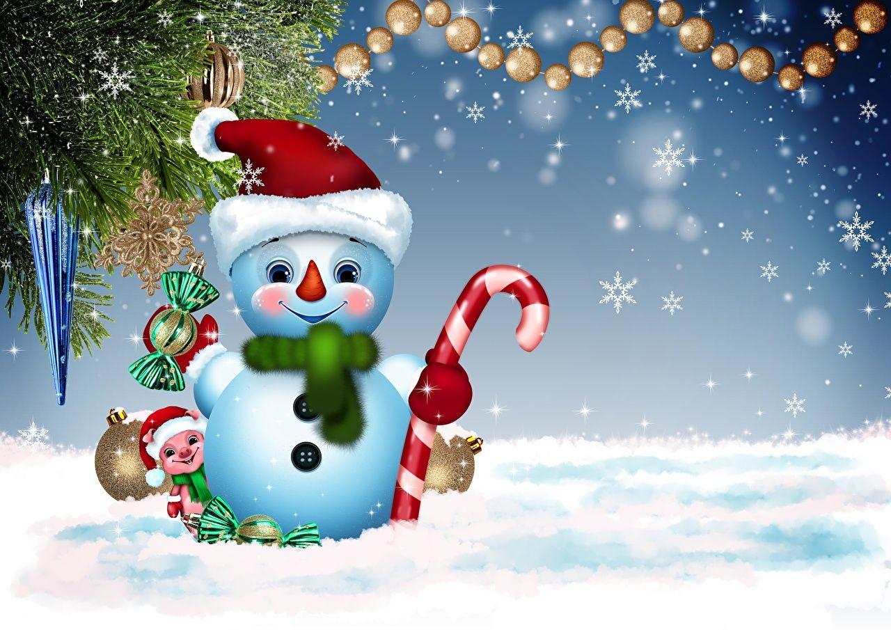 1280x905 Desktop Wallpaper New year Scarf Winter hat Snowflakes Snowman