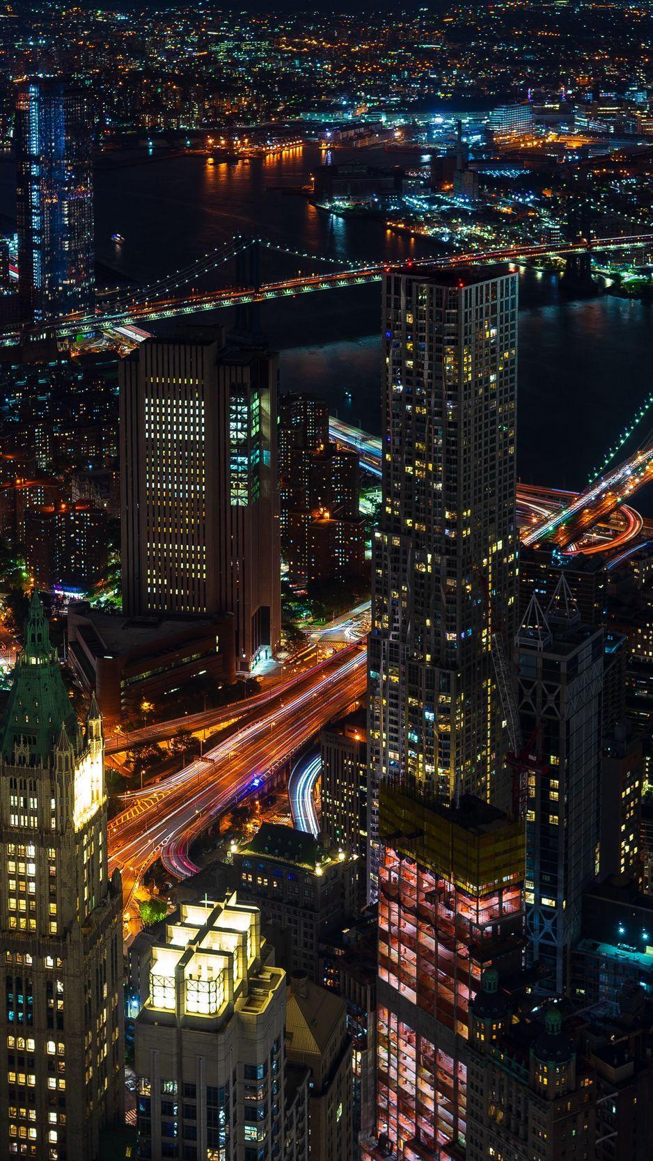 938x1668 Download Wallpaper 938x1668 Night City Lights, City, Skyscrapers, Top View, New York, Usa Iphone 8 7 6s 6 For Parallax HD Background
